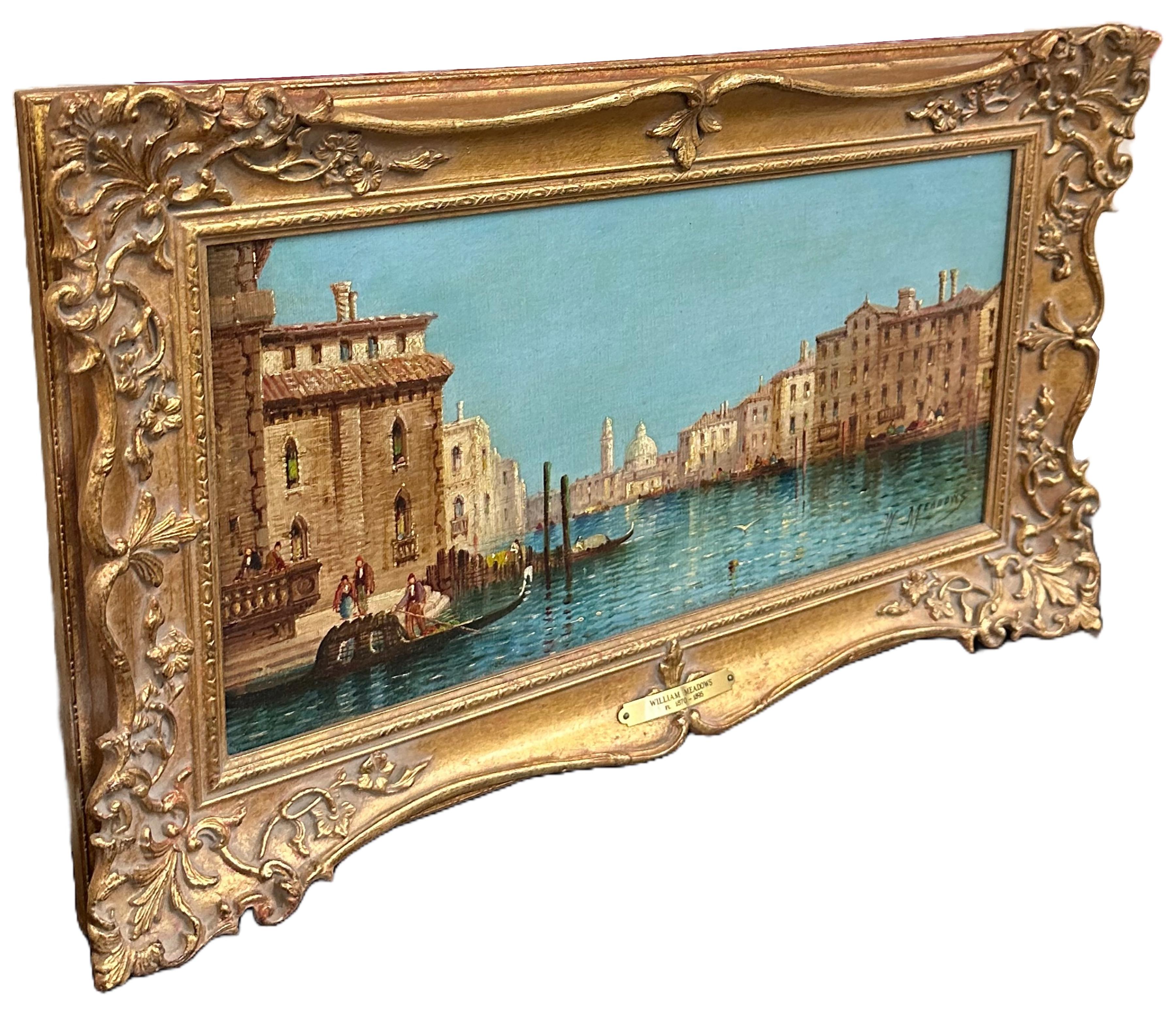 19th Century Giltwood Framed Oil Painting William G. Meadows Venice Canal For Sale