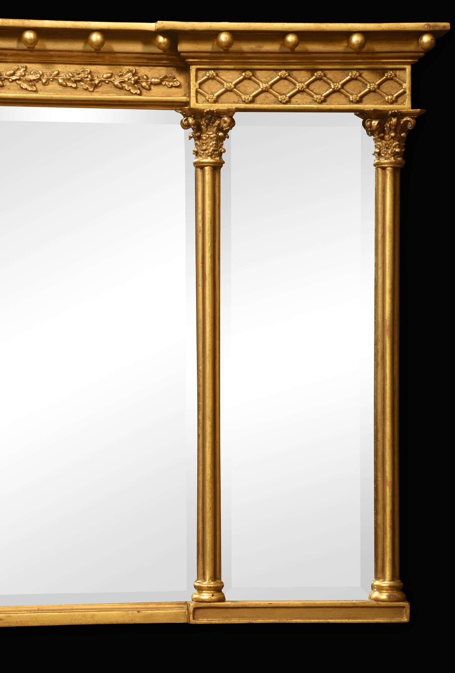 Giltwood Framed Three Plate Overmantel Mirror In Good Condition In Cheshire, GB