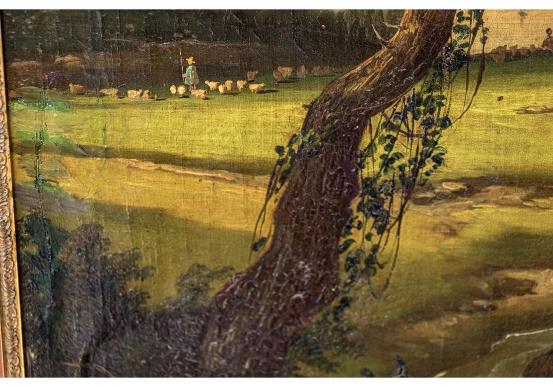 Miroir Trumeau encadré de bois doré avec scène pastorale, vers 1800 1800 Abîmé - En vente à Bridgeport, CT