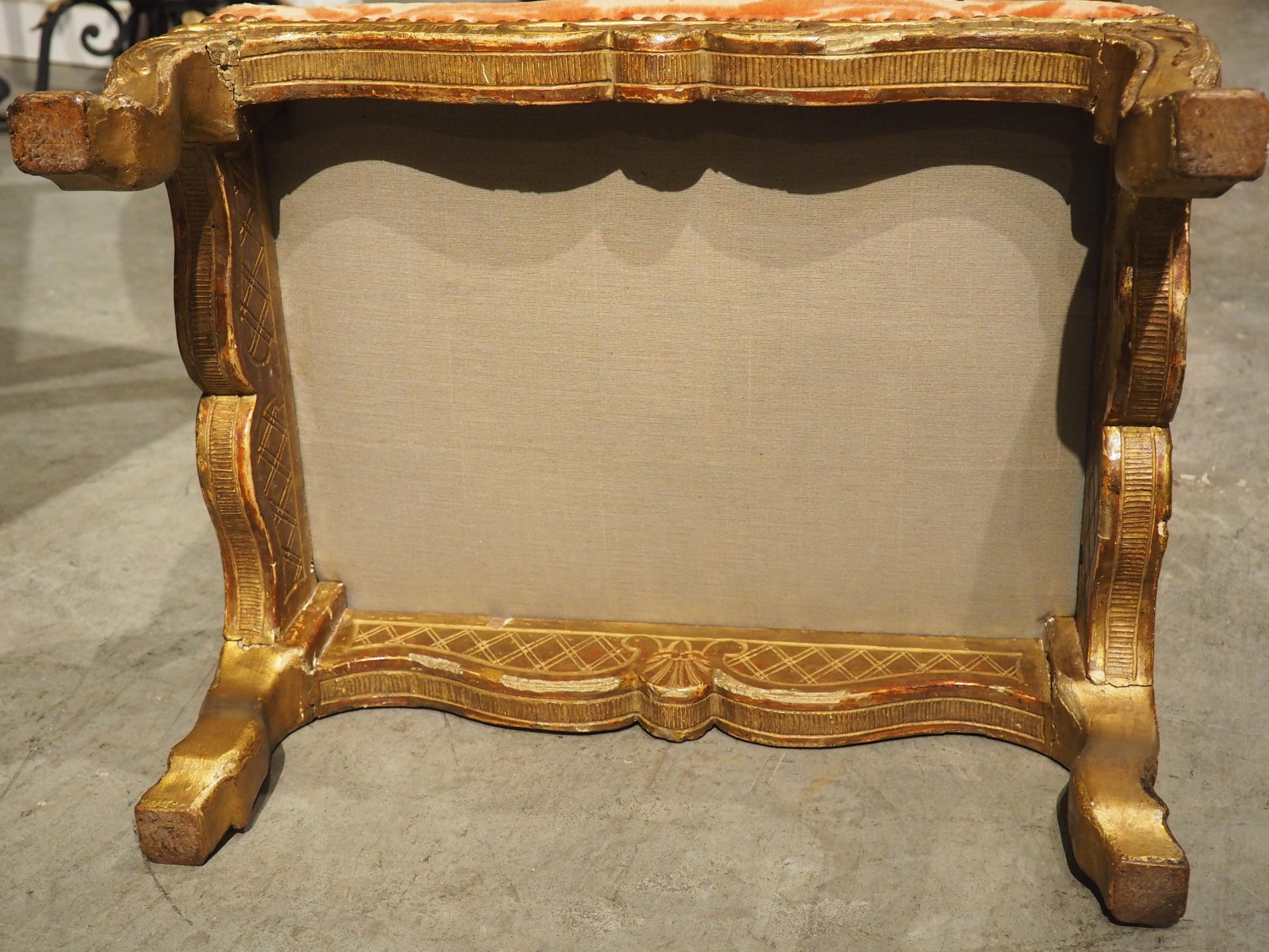 Giltwood French Regence Tabouret with Orange Velvet Upholstery, circa 1720 6