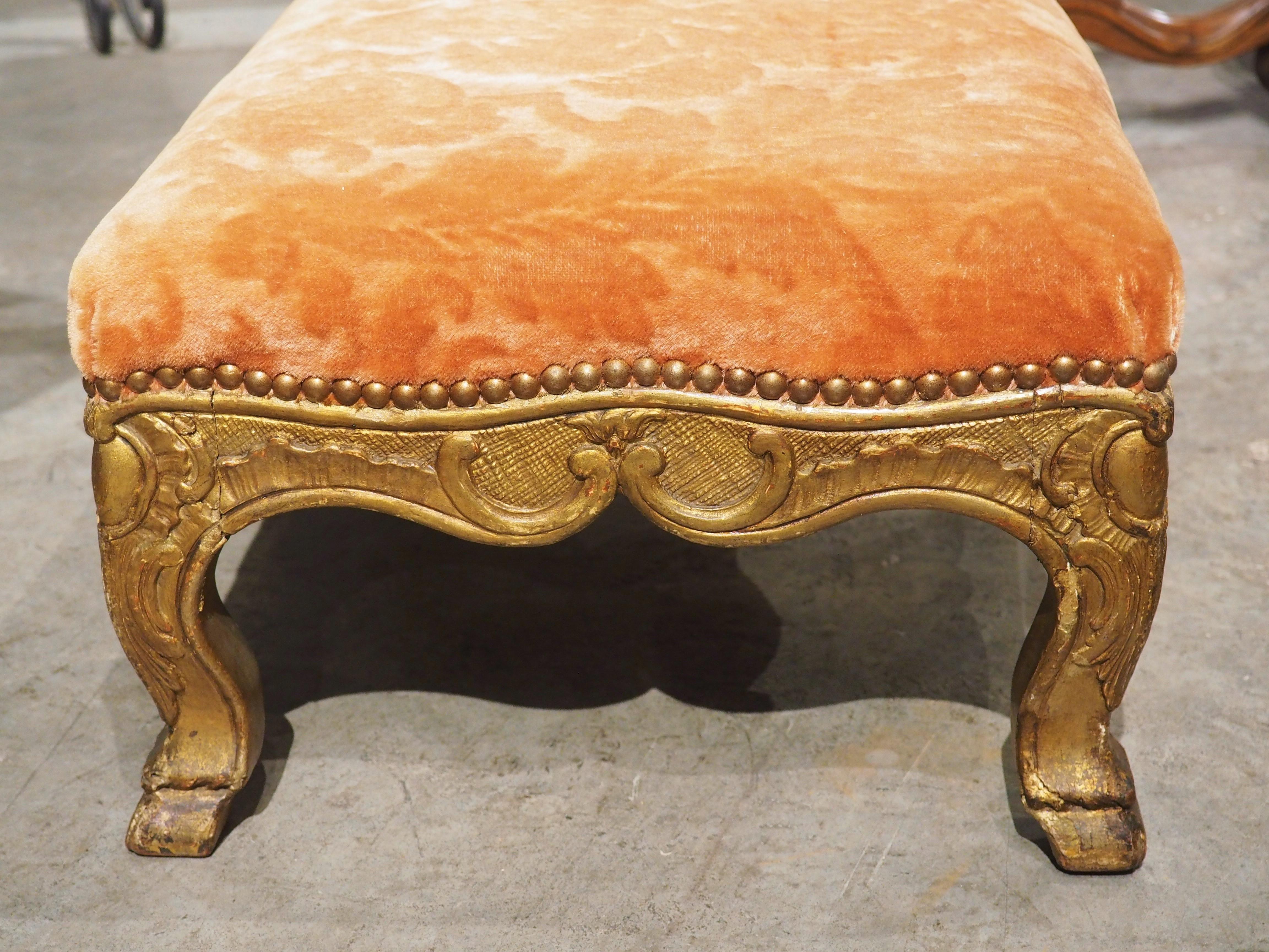 Giltwood French Regence Tabouret with Orange Velvet Upholstery, circa 1720 1