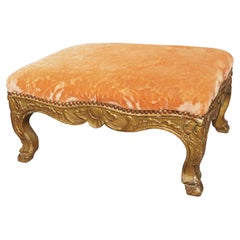 Giltwood French Regence Tabouret with Orange Velvet Upholstery, circa 1720