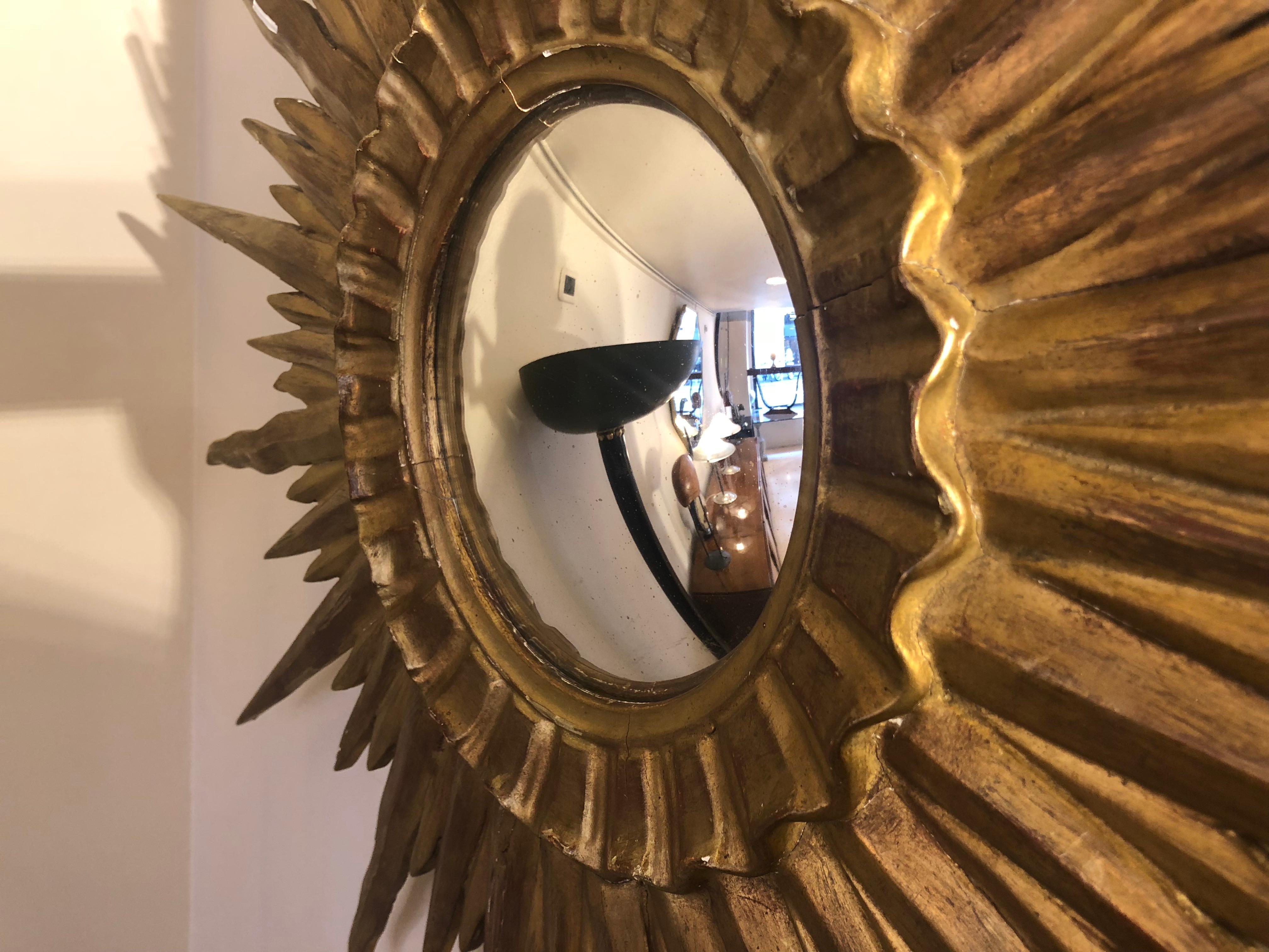 Hollywood Regency Giltwood Golden Sunburst Mirror, 1950s