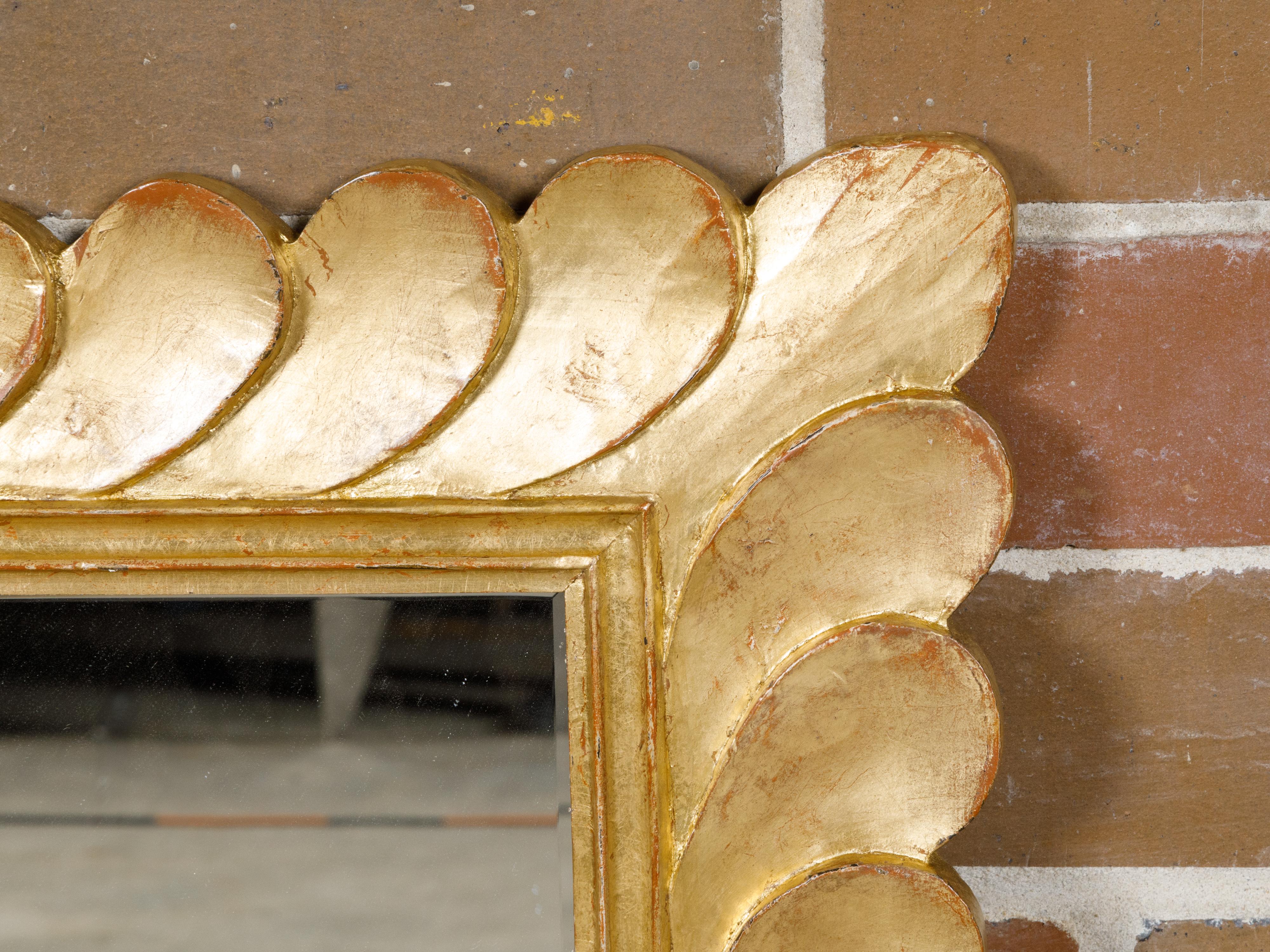 Mid-Century Modern Giltwood Italian 1950s Carved Petal Themed Frame Midcentury Mirror For Sale