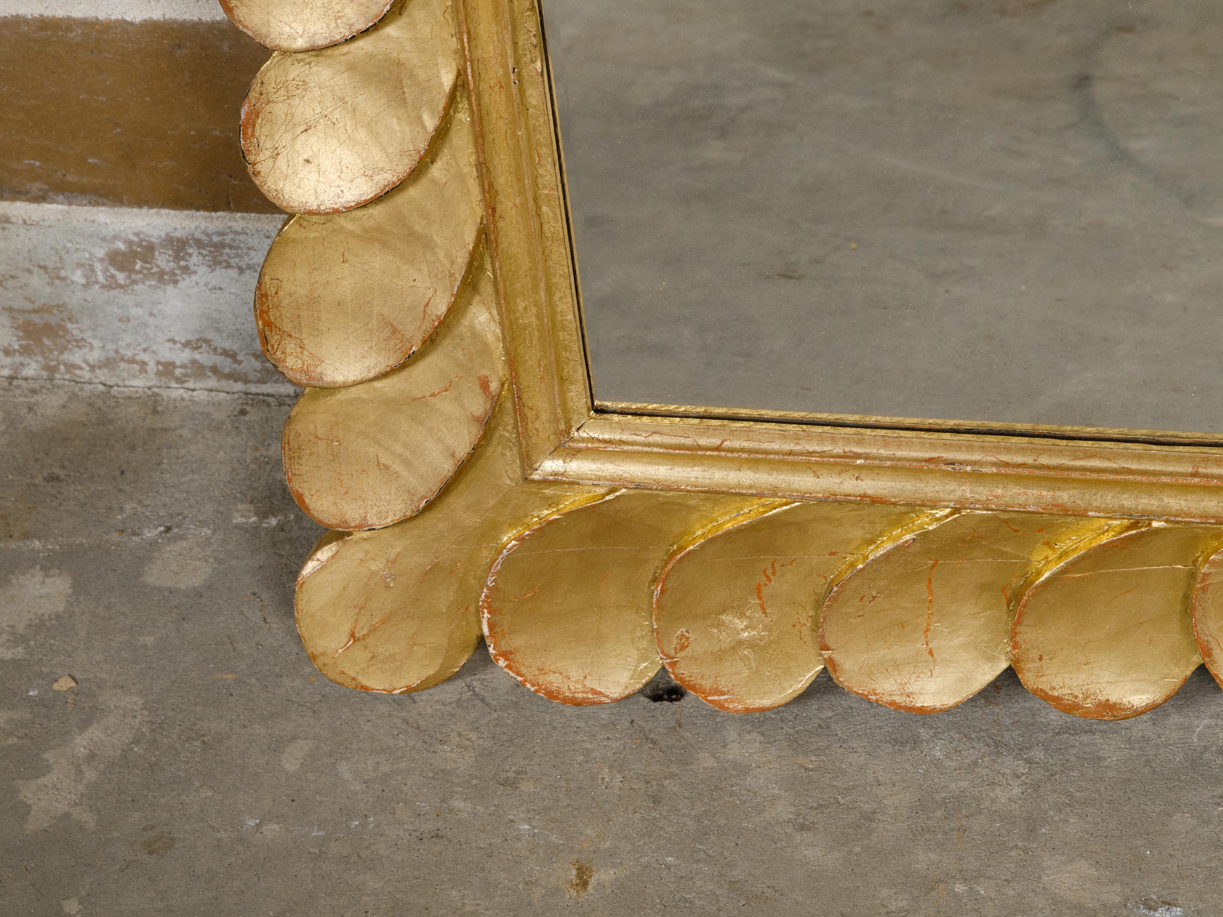 20th Century Giltwood Italian 1950s Carved Petal Themed Frame Midcentury Mirror For Sale