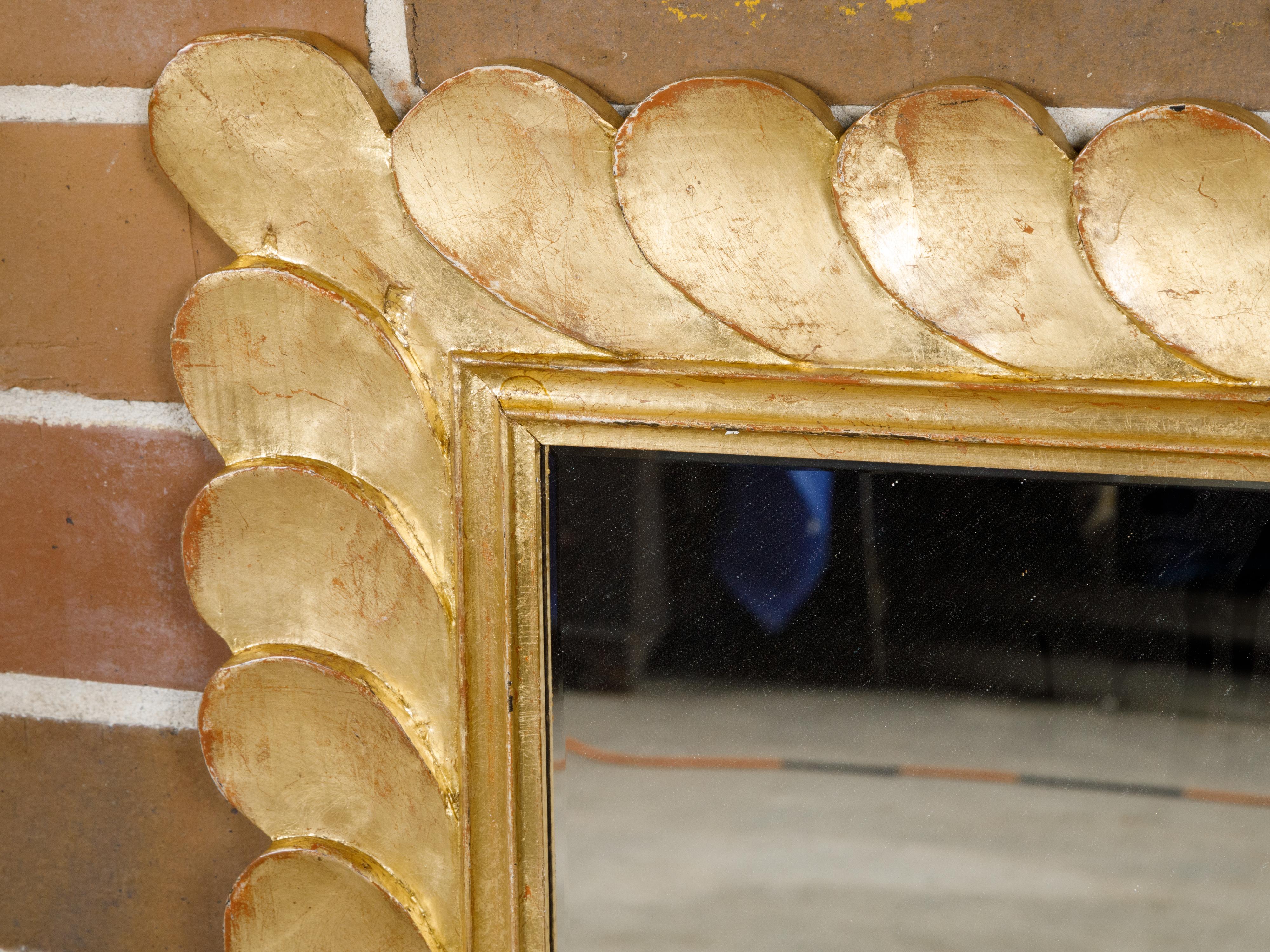 Giltwood Italian 1950s Carved Petal Themed Frame Midcentury Mirror For Sale 1