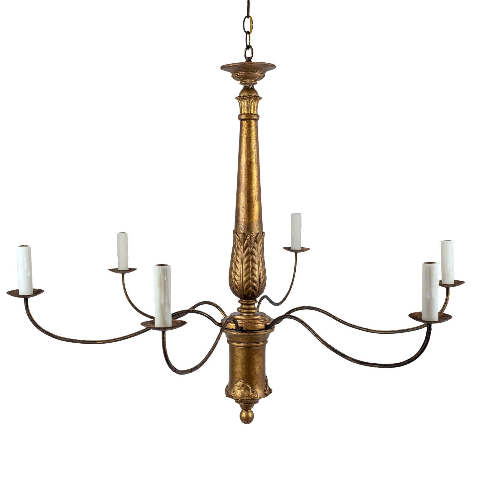 Hand-Carved Giltwood Italian Chandelier
