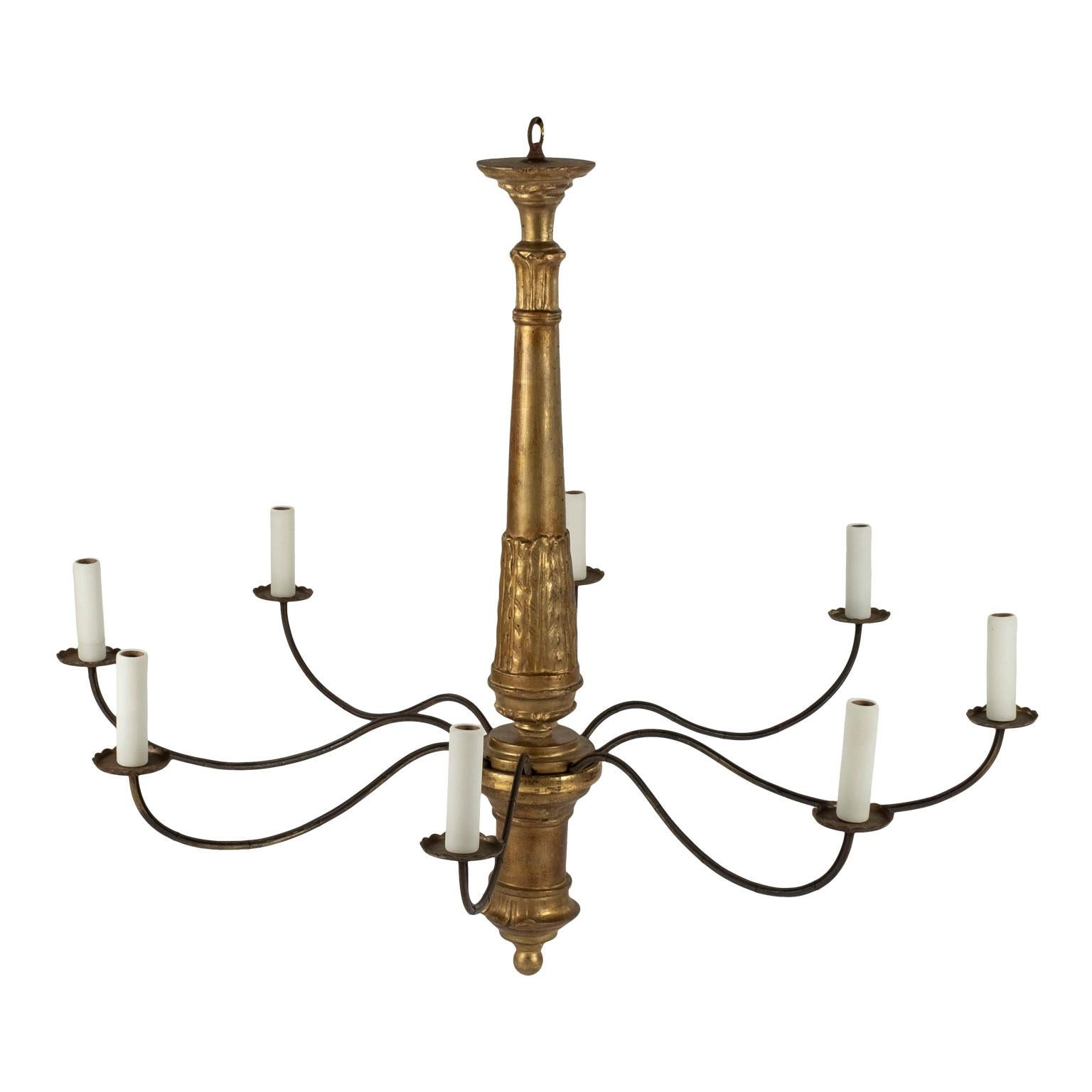 Hand-Carved Giltwood Italian Chandelier
