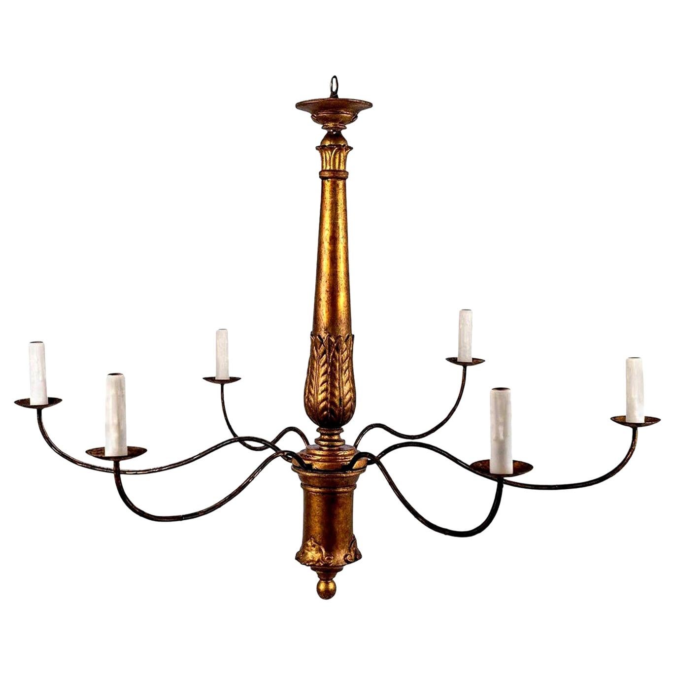 Brass Giltwood Italian Chandelier