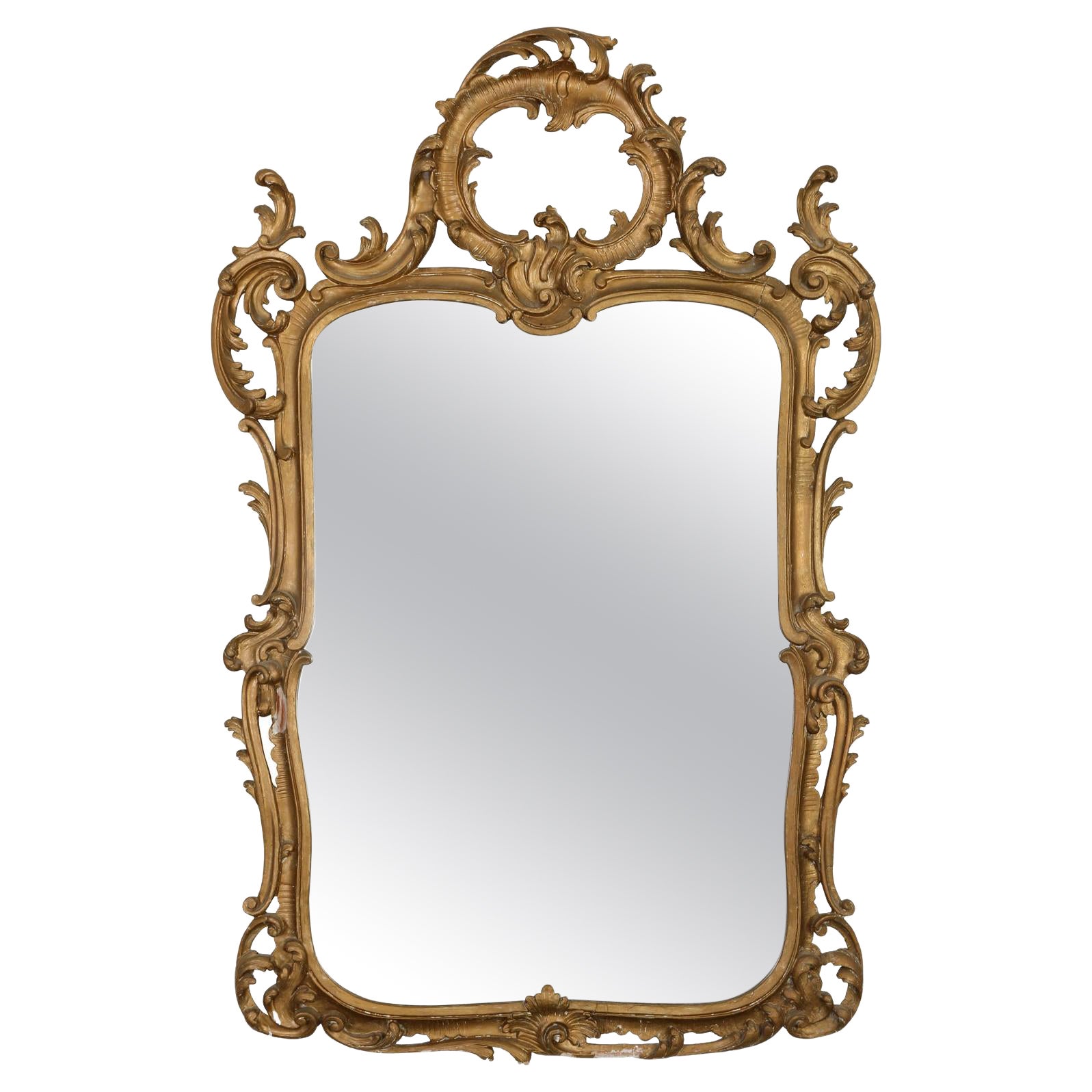 Specchio italiano in legno dorato con patina