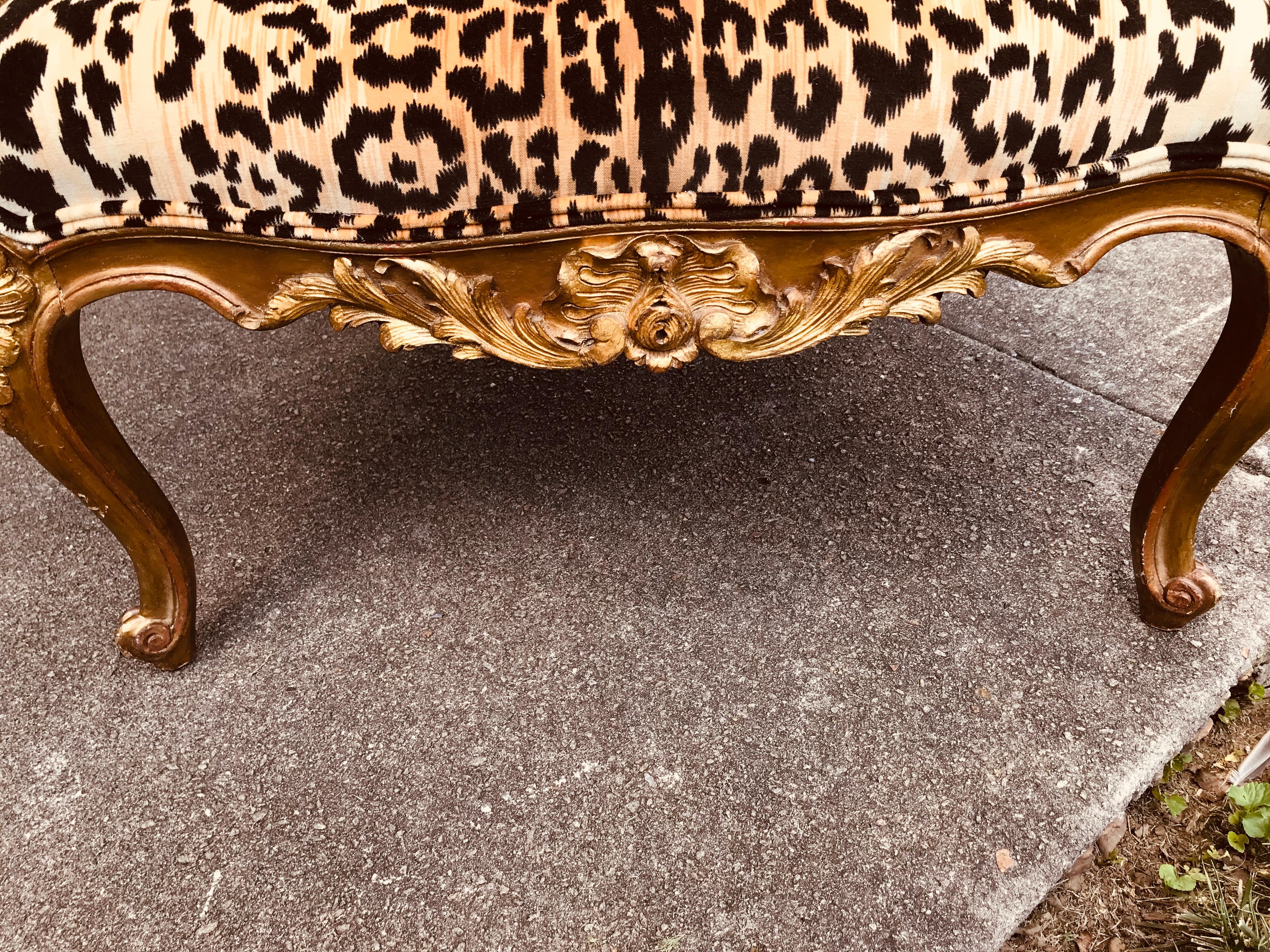Giltwood Louis XV Style Wing Chair in Faux Leopard Velvet 7