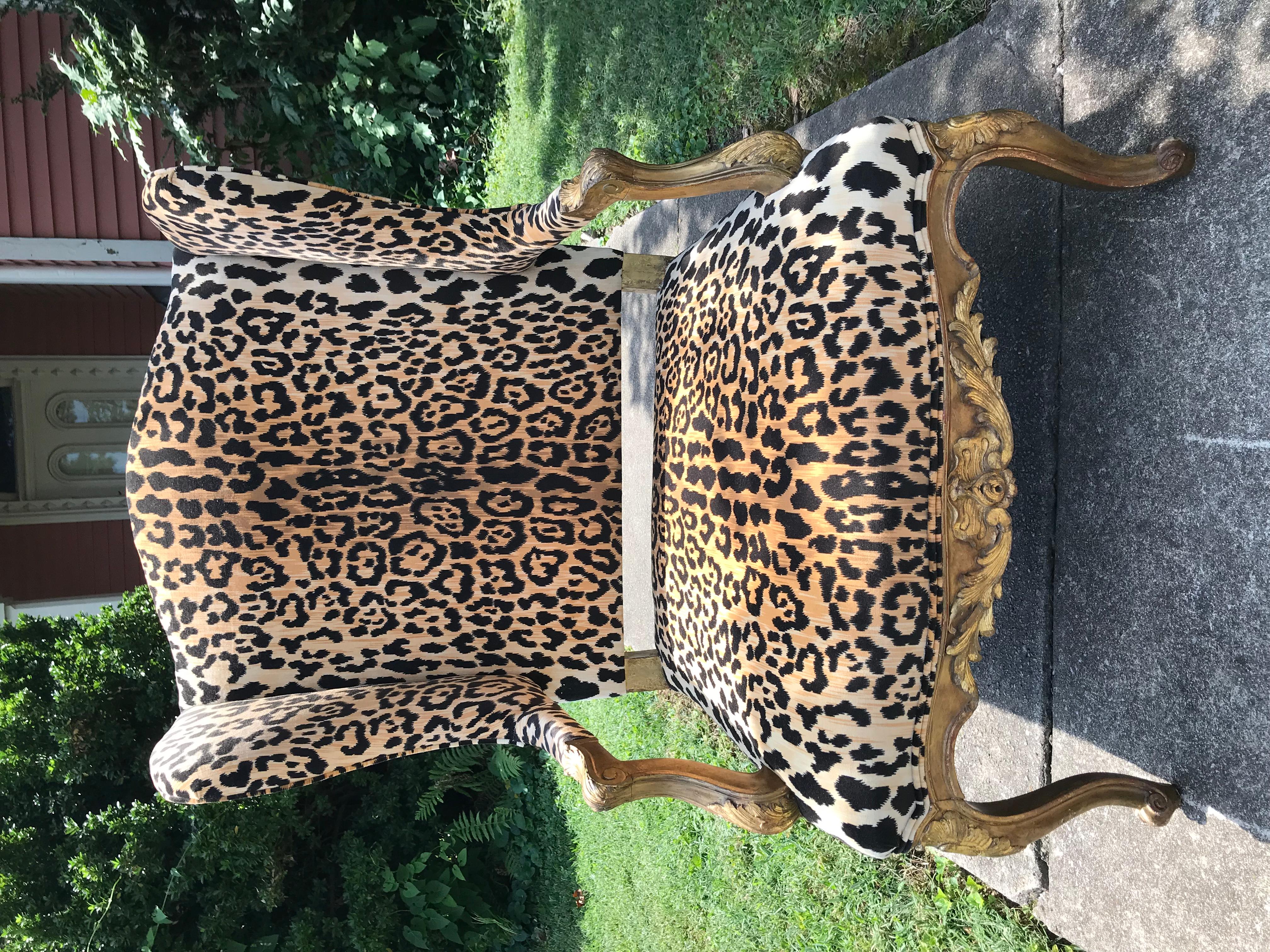 Giltwood Louis XV Style Wing Chair in Faux Leopard Velvet 9