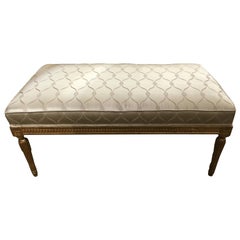 Giltwood Louis XVI Style Bench with Silk Upholstery