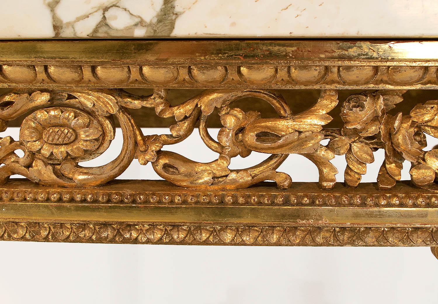 French Giltwood Louis XVI Style Console, Grey Brèche Marble, 19th Century