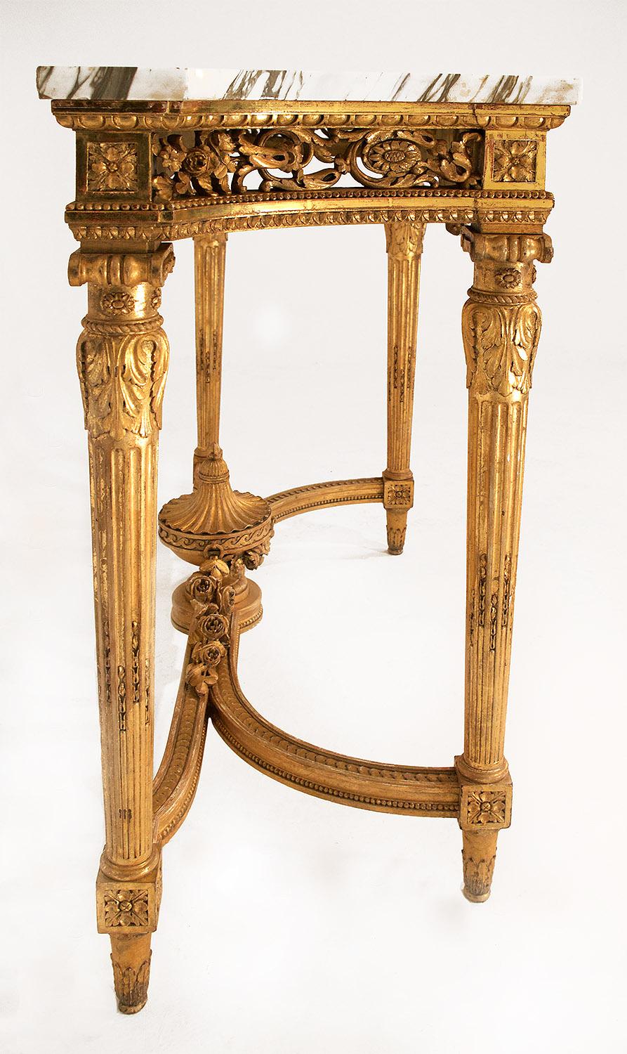 Giltwood Louis XVI Style Console, Grey Brèche Marble, 19th Century 1