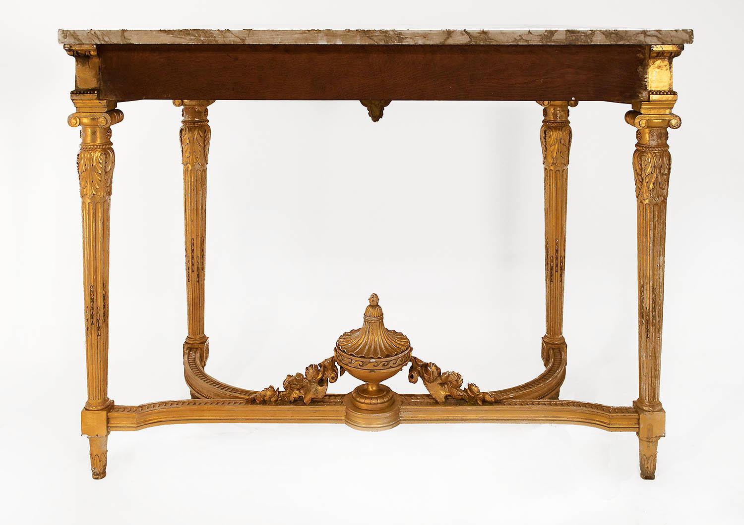 Giltwood Louis XVI Style Console, Grey Brèche Marble, 19th Century 3