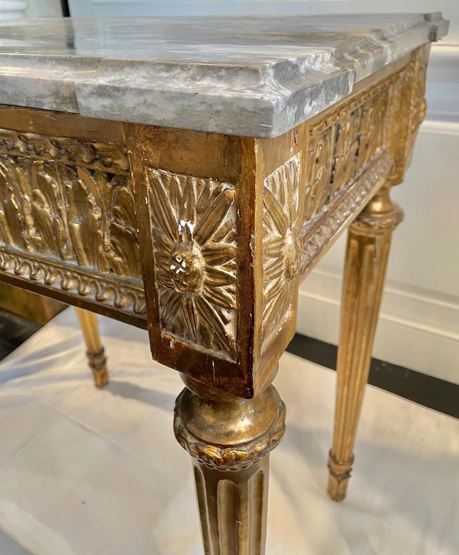 Giltwood Louis XVI Style Console Table with Marble Top, Neoclassical For Sale 8