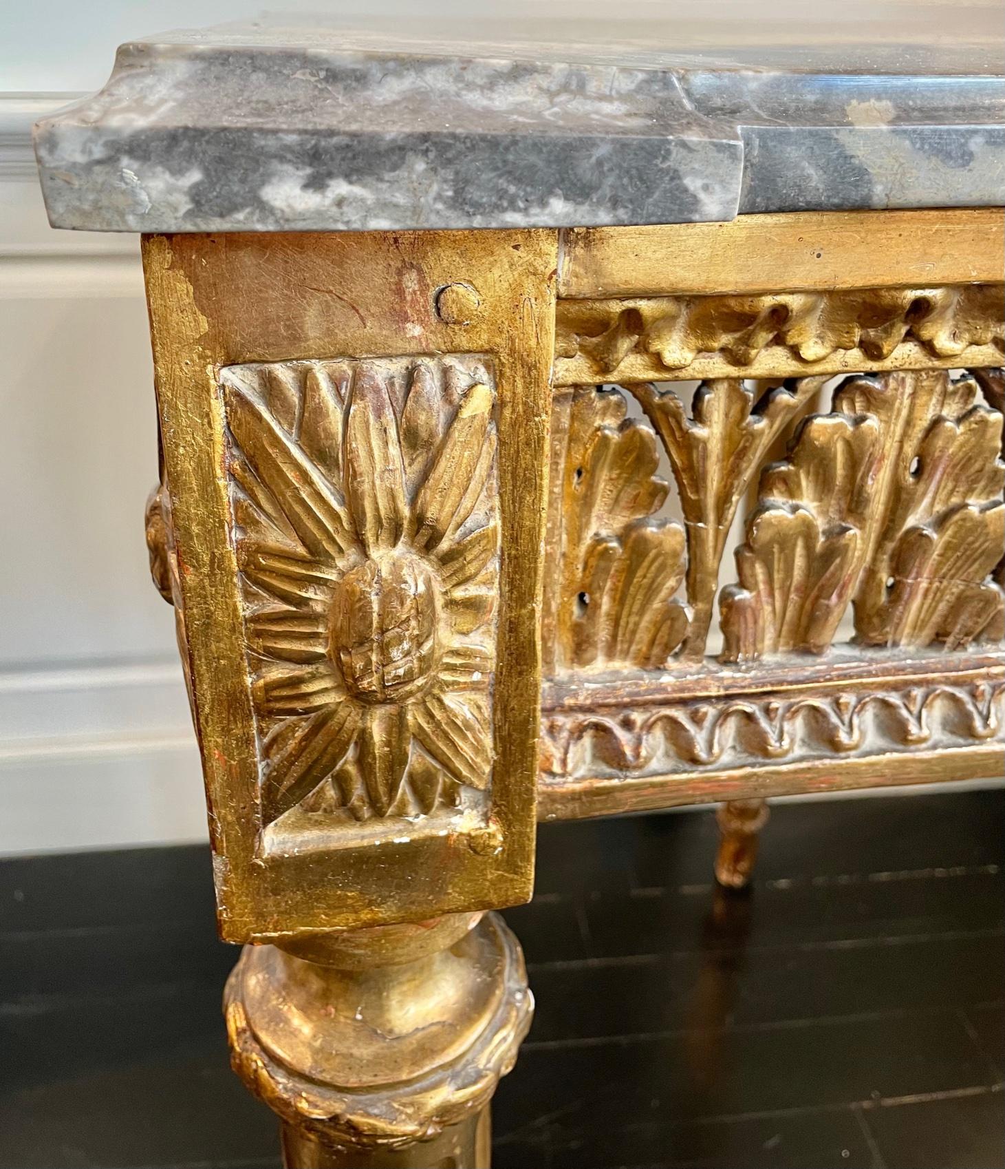 Giltwood Louis XVI Style Console Table with Marble Top, Neoclassical For Sale 14