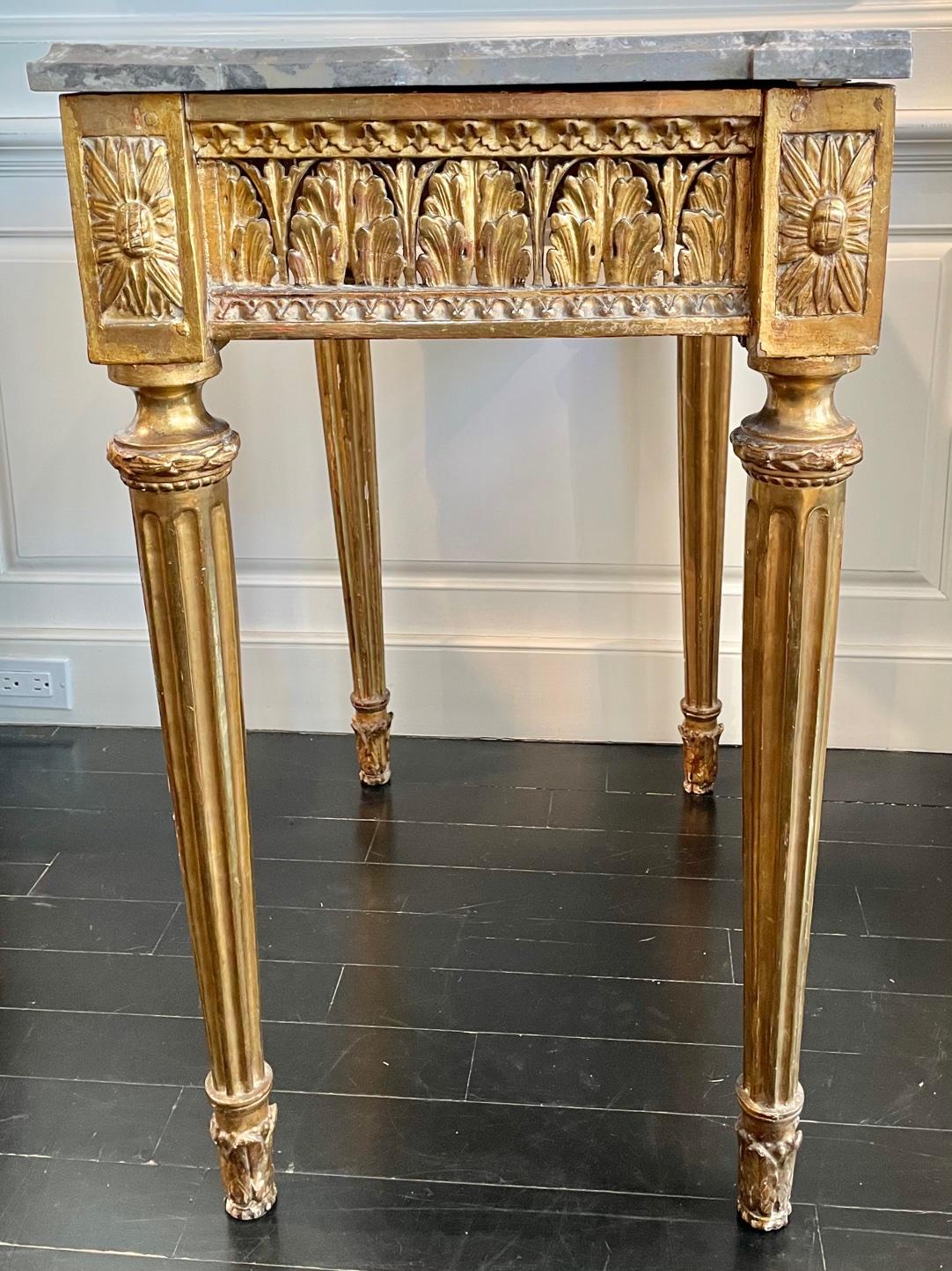 18th Century Giltwood Louis XVI Style Console Table with Marble Top, Neoclassical For Sale
