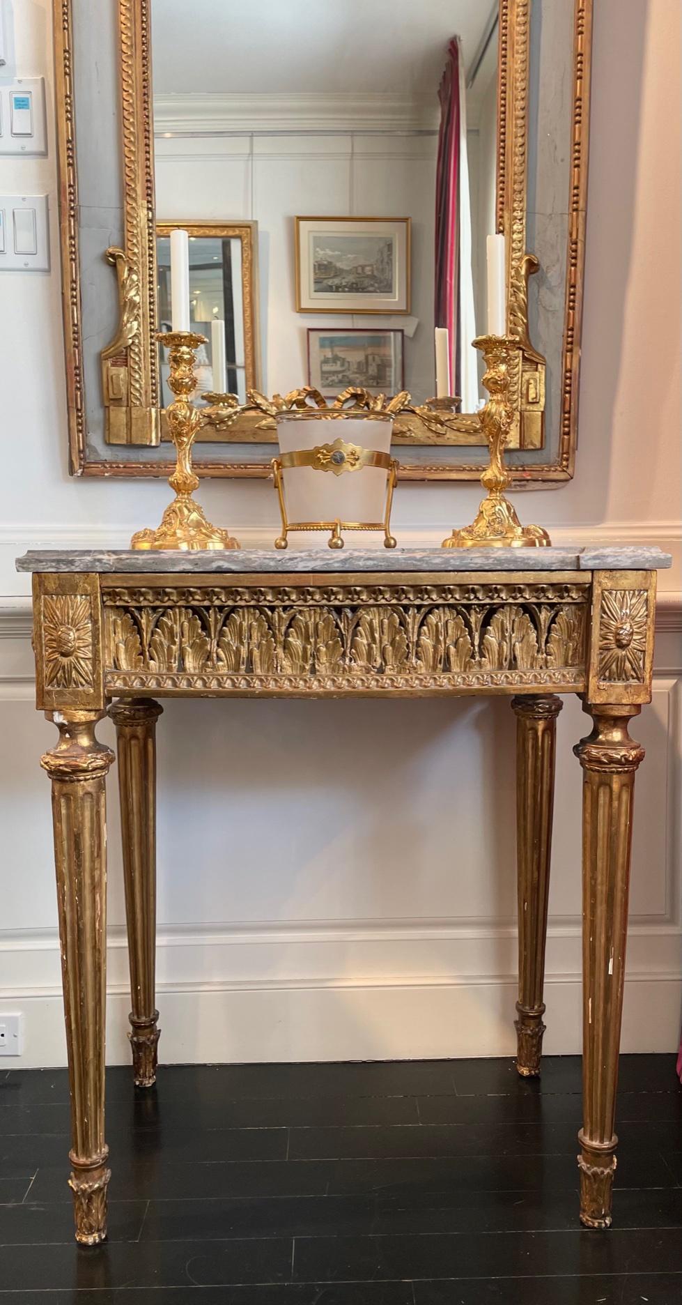 Giltwood Louis XVI Style Console Table with Marble Top, Neoclassical For Sale 2