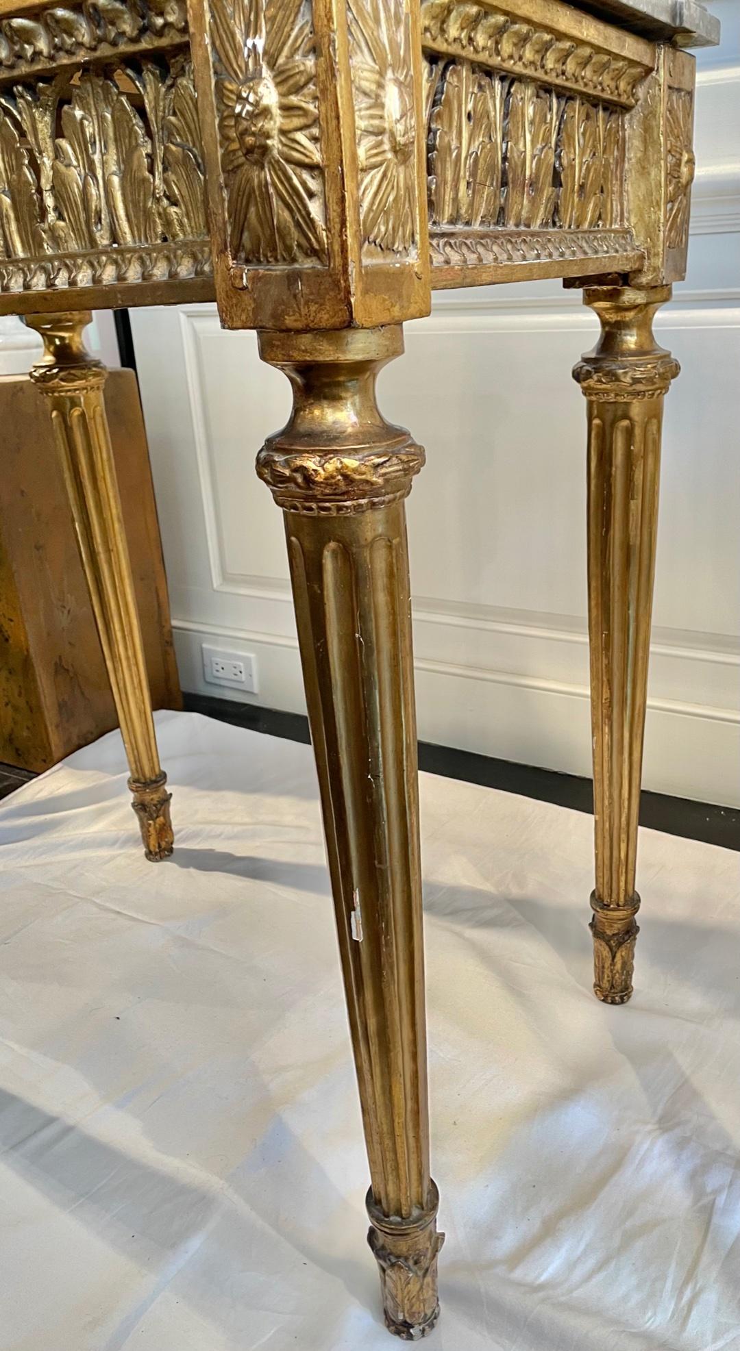 Giltwood Louis XVI Style Console Table with Marble Top, Neoclassical For Sale 4