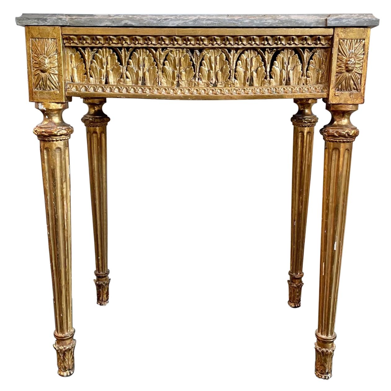 Giltwood Louis XVI Style Console Table with Marble Top, Neoclassical