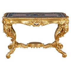 Giltwood Low Centre Table With A Pietre Dure Inlaid Marble Top