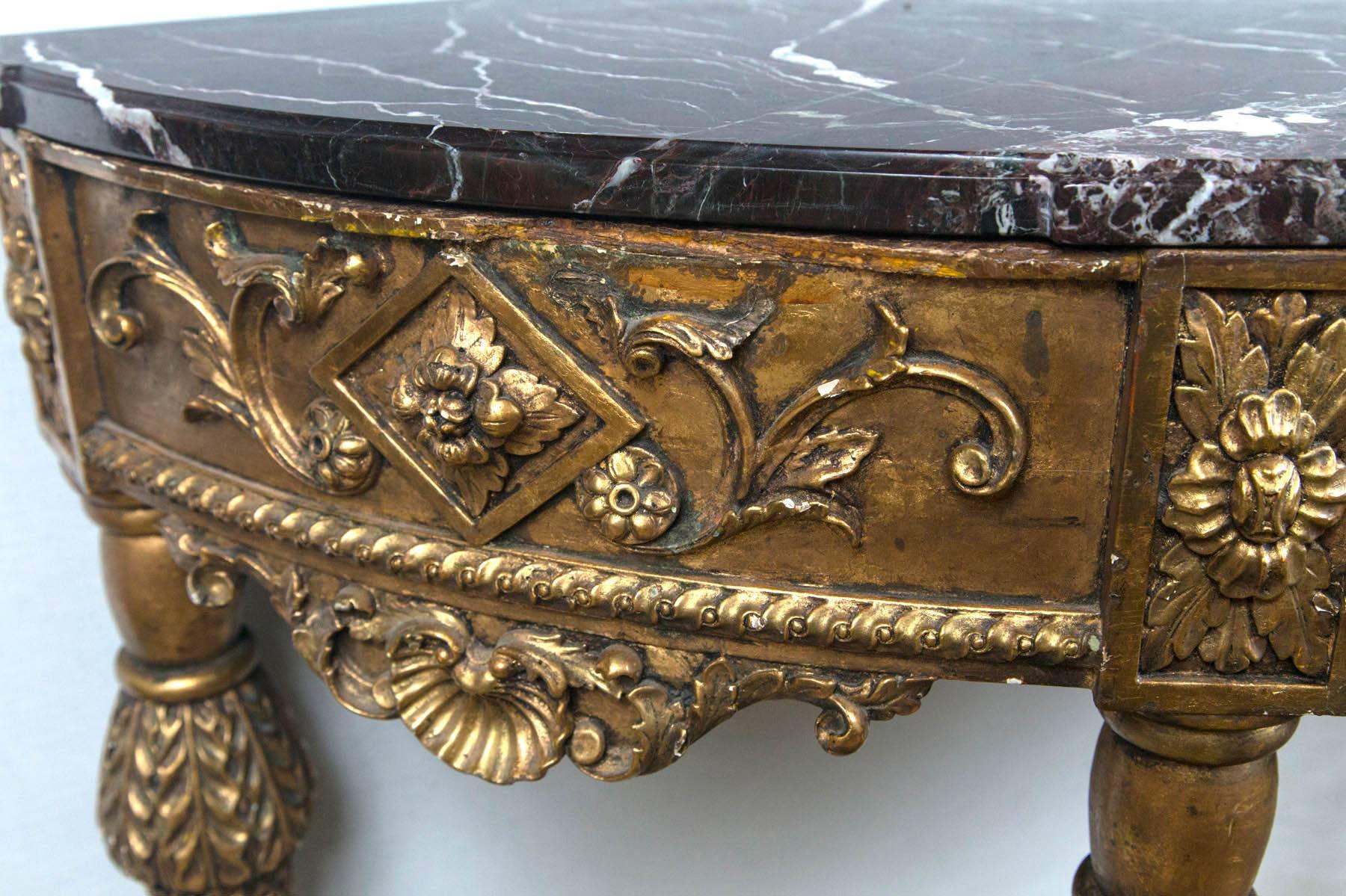 Neoclassical Giltwood Marble-Top Demilune Console For Sale