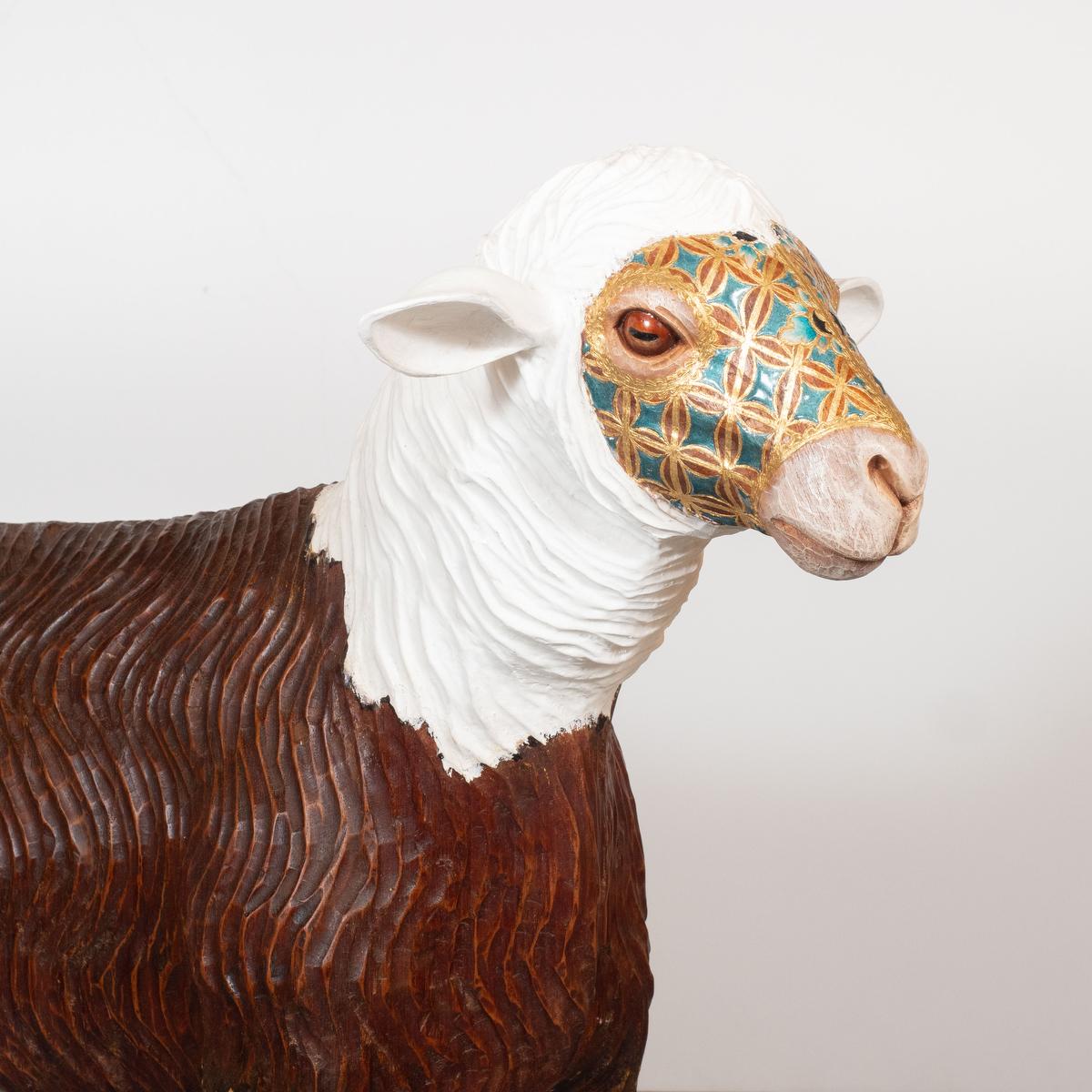 Mid-Century Modern Giltwood Masked Sheep by Carlos Villegas For Sale