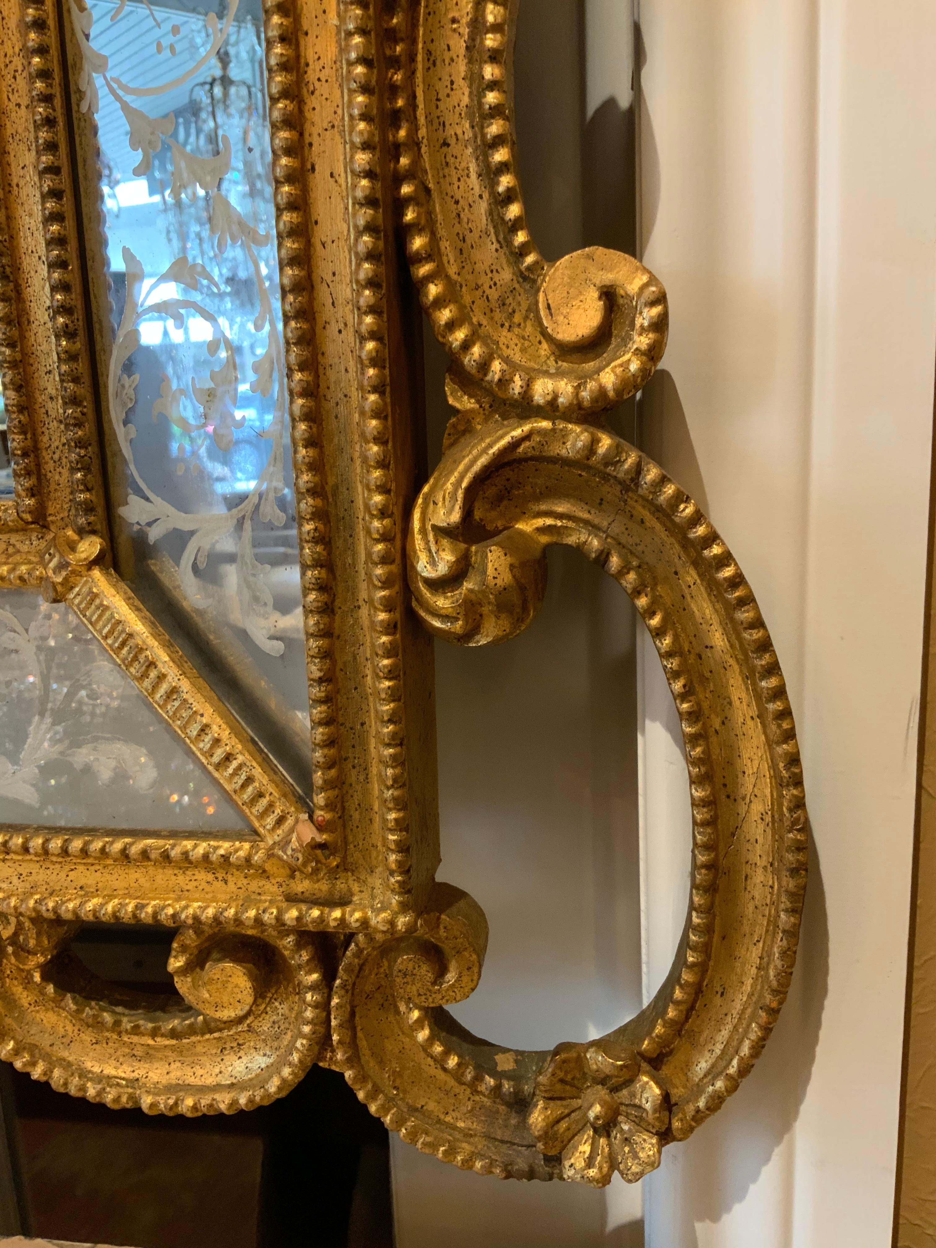 Italian Giltwood Mirror in the Venetian Rococo Taste with Etching For Sale