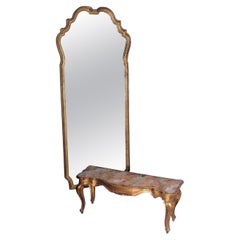 Specchio in legno d'orato con console Pino De Luca Italia 1960