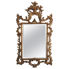 Vintage Giltwood Mirror with a Decorative Floral Basket at Top, 20th Century