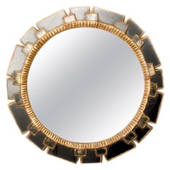 Giltwood Mirror with Dark Colored Glass Frame, in the Manner of Line Vautrin