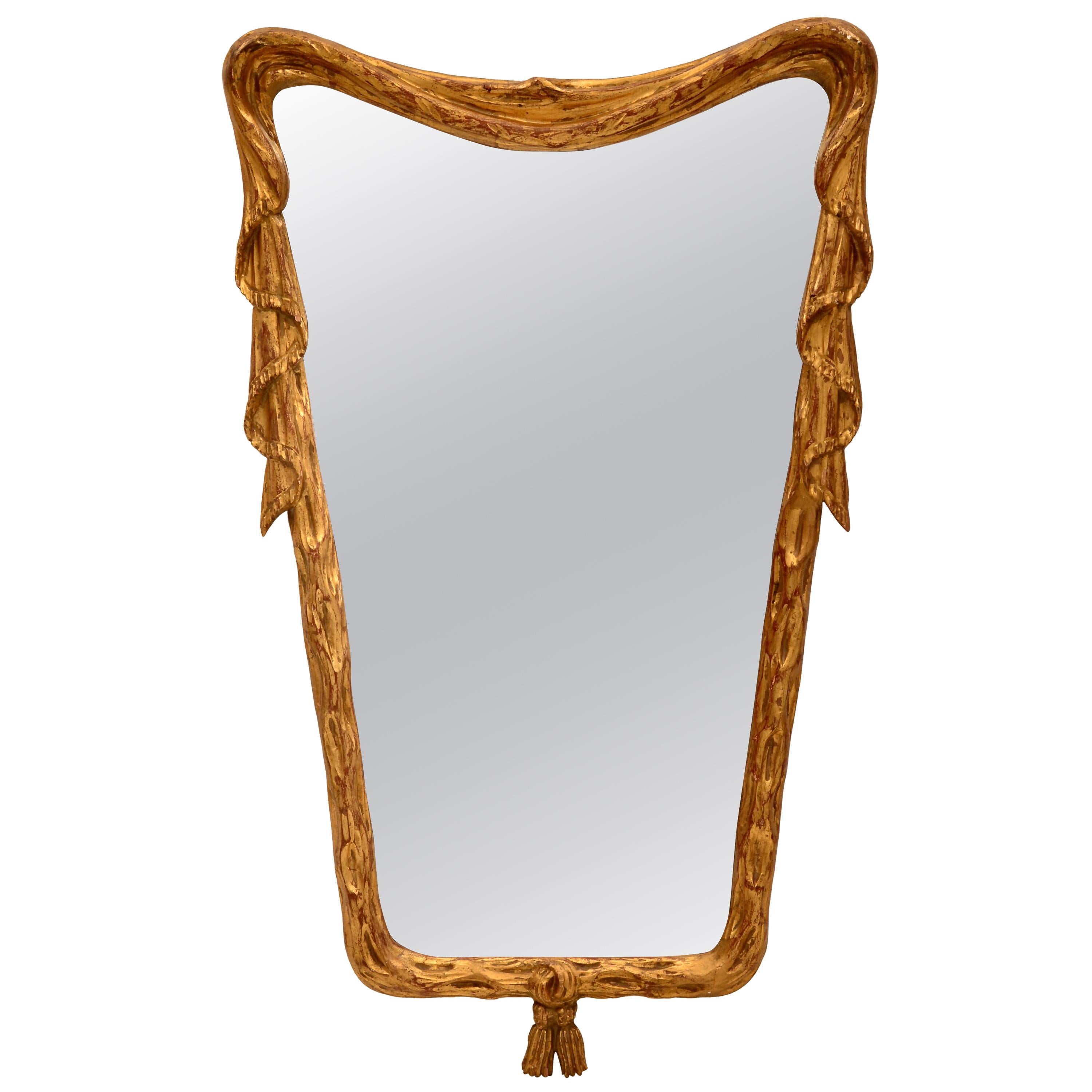 Giltwood Mirror with Drapery Motif, Italy, circa 1950s