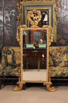 Giltwood Mirror with Rose Garland & Kissing Doves Crest, 19th Century Italy