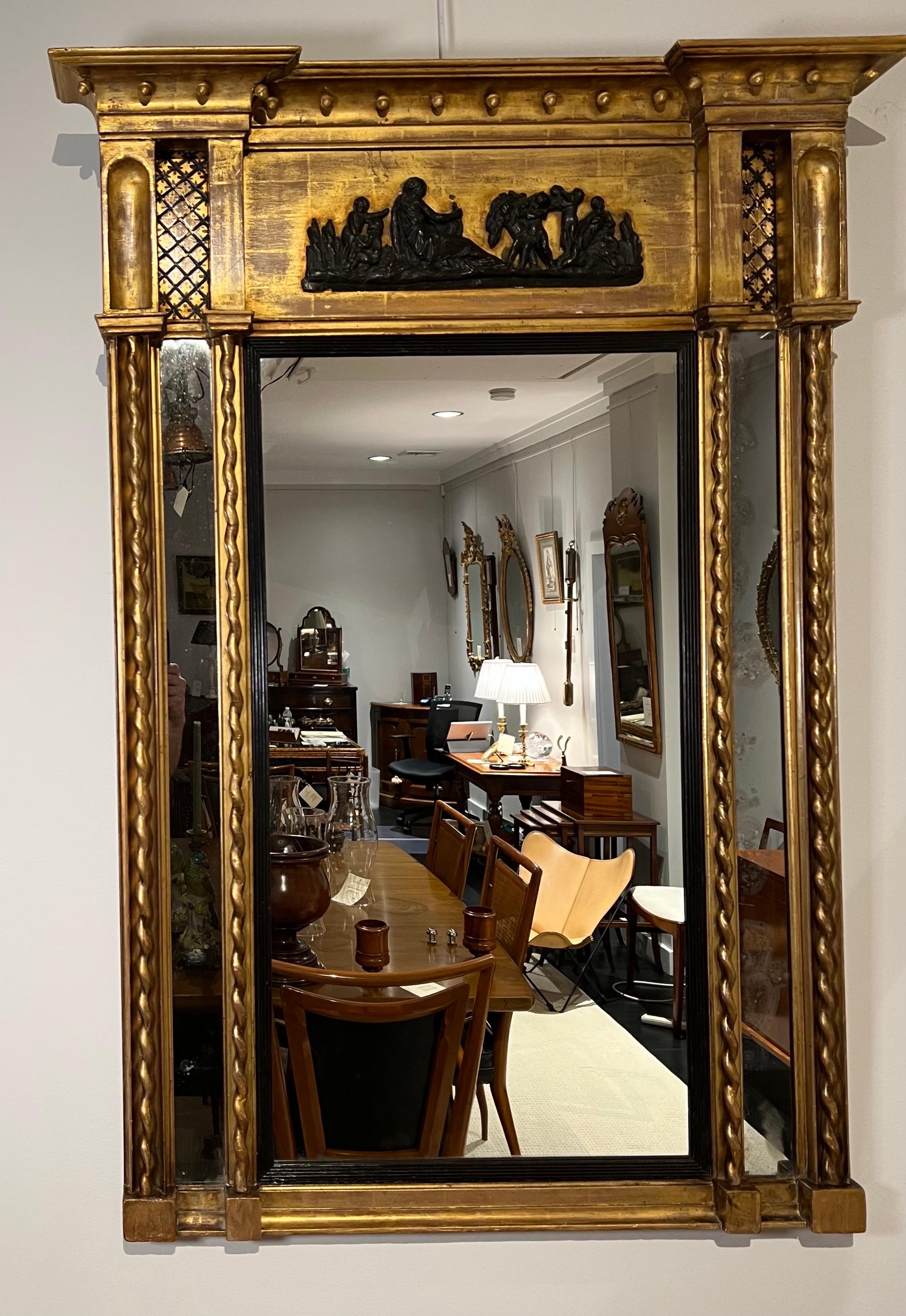 Miroir néoclassique bois doré en vente 2