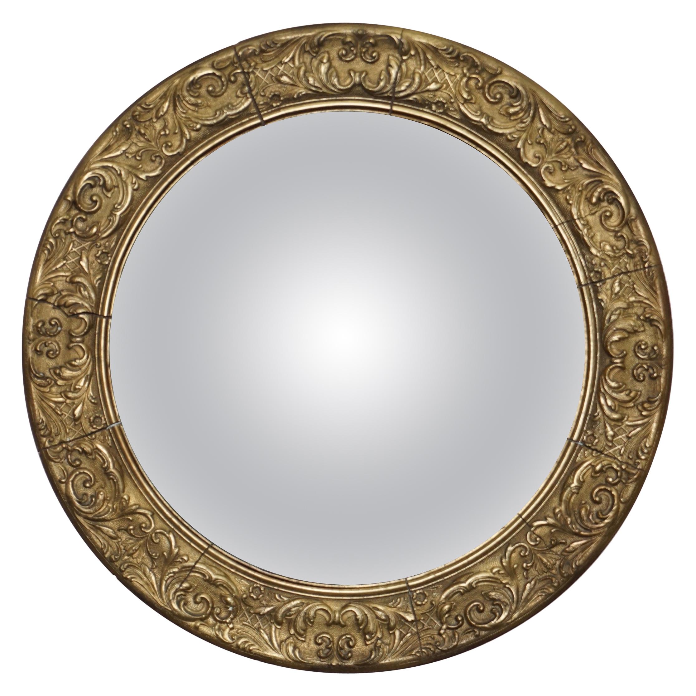 Giltwood Ornate Frame and Plaster Regency Ships Style Convex Mirror Domed Glass For Sale