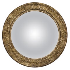 Vintage Giltwood Ornate Frame and Plaster Regency Ships Style Convex Mirror Domed Glass