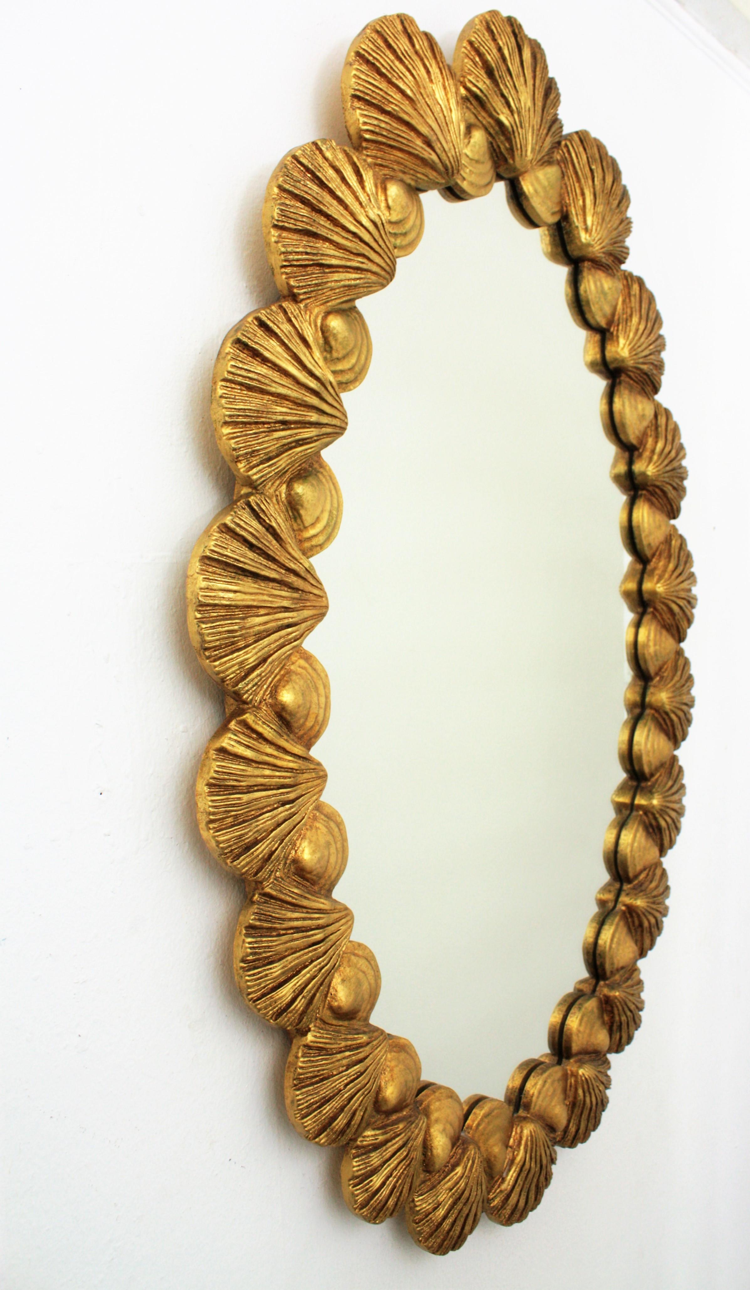 Giltwood Oval Carved Shell Mirror by Francisco Hurtado 5