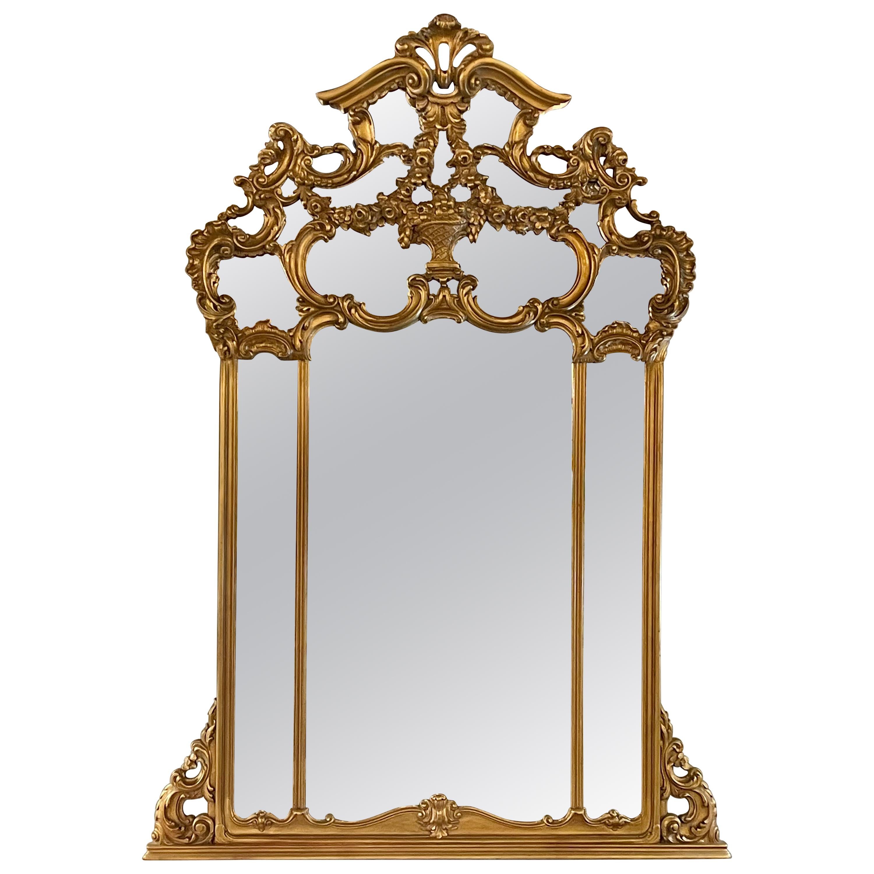 Louis XVI Style, Large Wall Mirror, Giltwood, Glass, Europe, 1950s For Sale