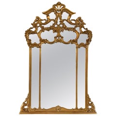 Espejo de pared grande, estilo Luis XVI, madera dorada, cristal, Europa, años 50