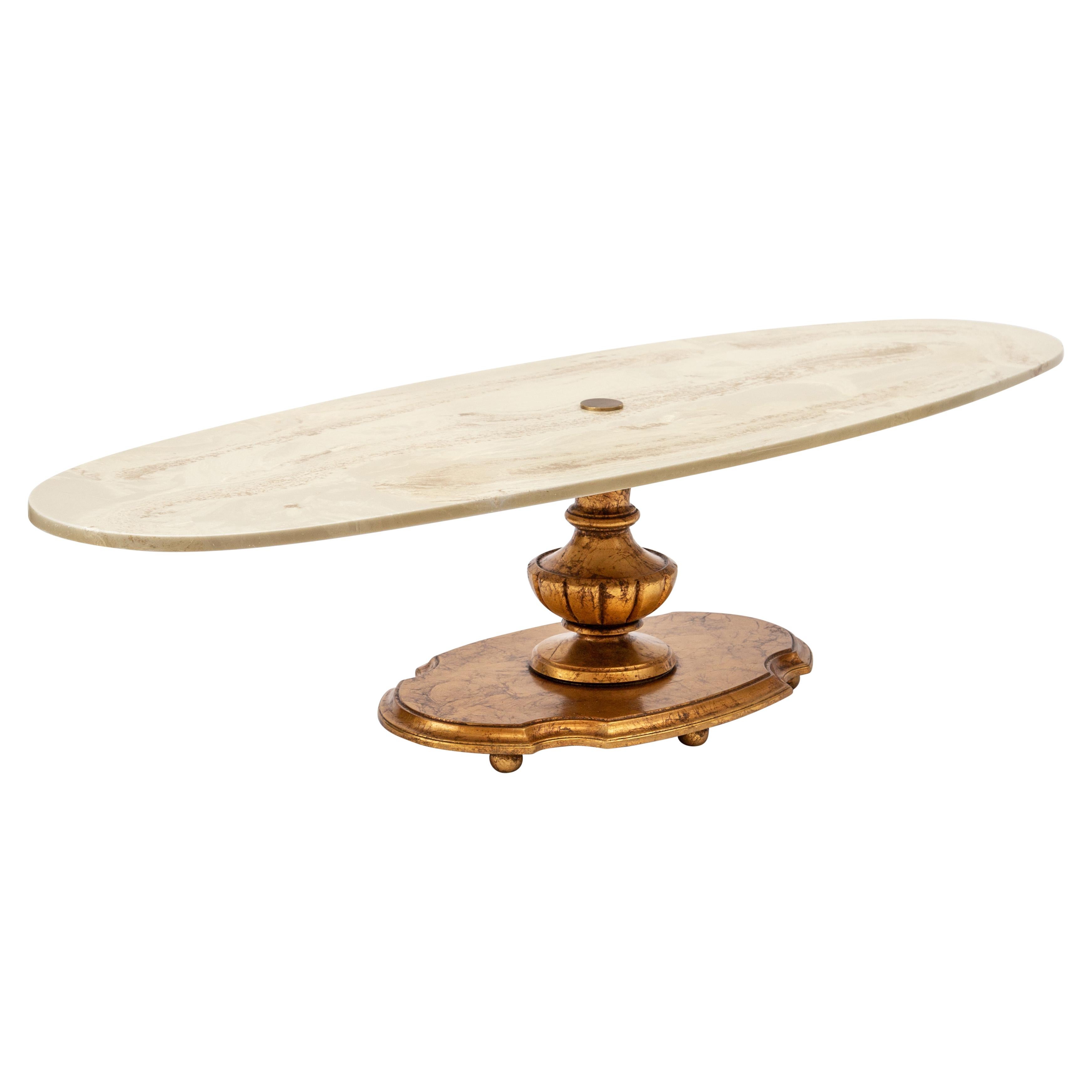 Giltwood Pedestal Coffee Table with Oval Faux-Marble Top 3