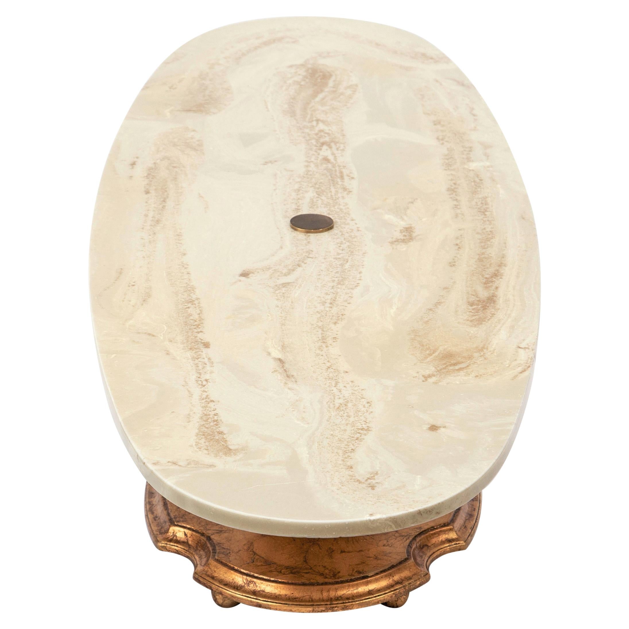 Hollywood Regency Giltwood Pedestal Coffee Table with Oval Faux-Marble Top