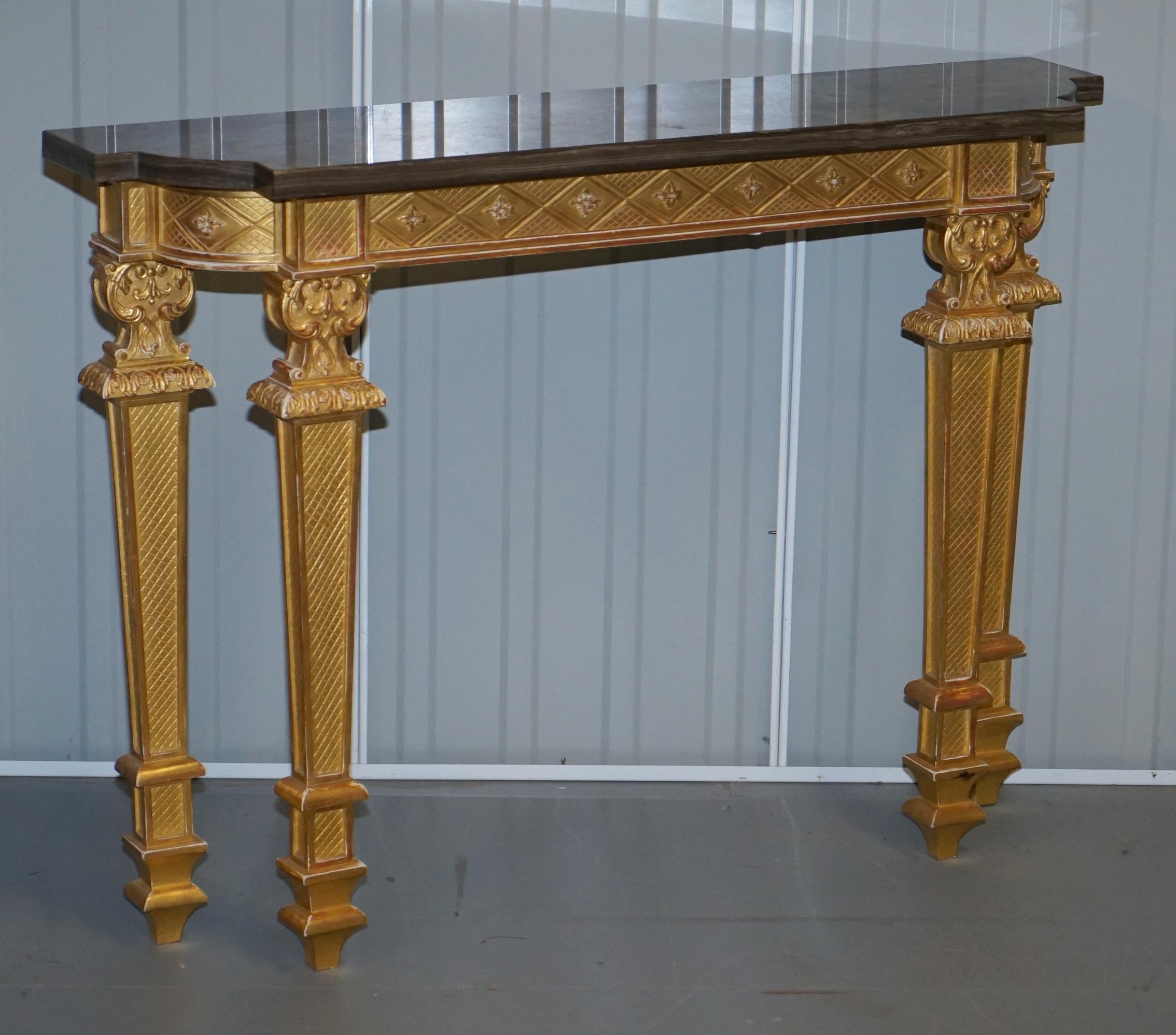 Giltwood Pier Mirror & Quad Pedestal Leg Marble Topped Table after Robert Adam 4