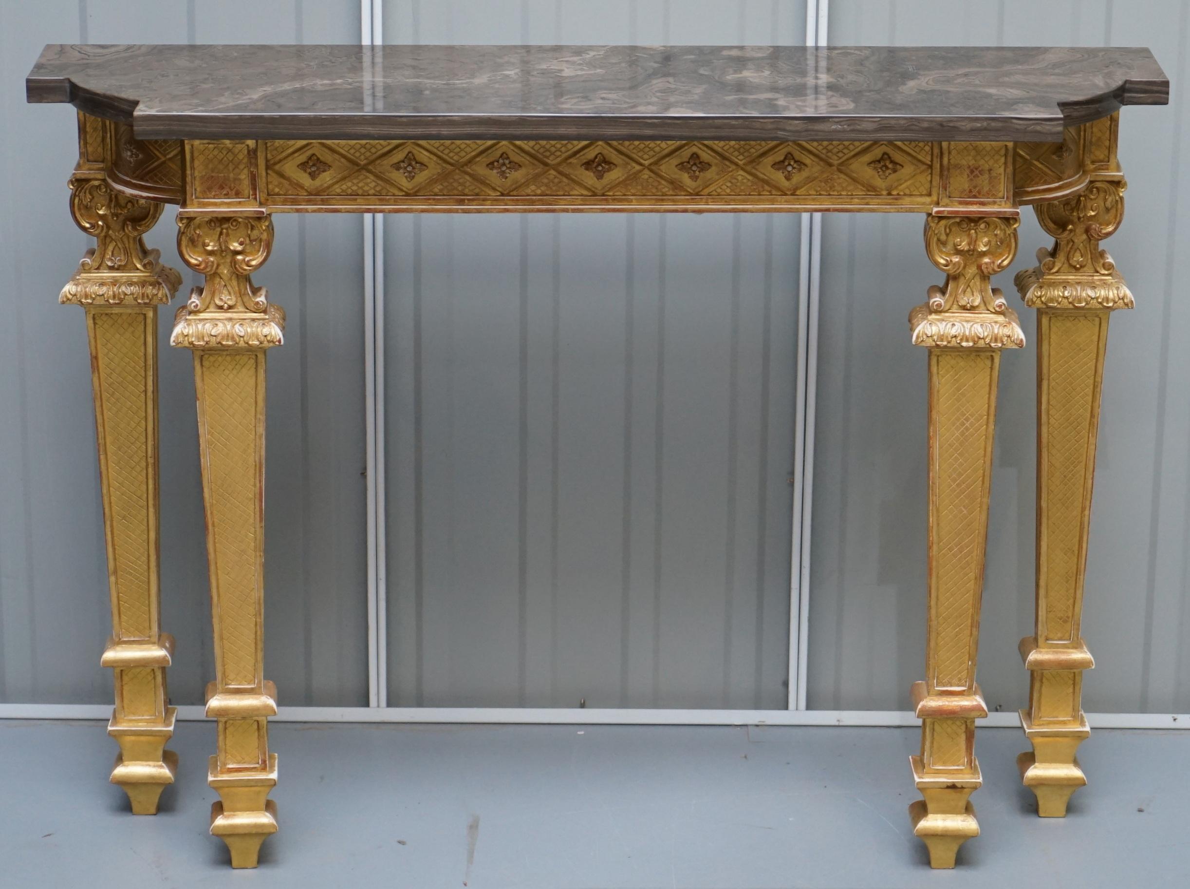 Giltwood Pier Mirror & Quad Pedestal Leg Marble Topped Table after Robert Adam 5