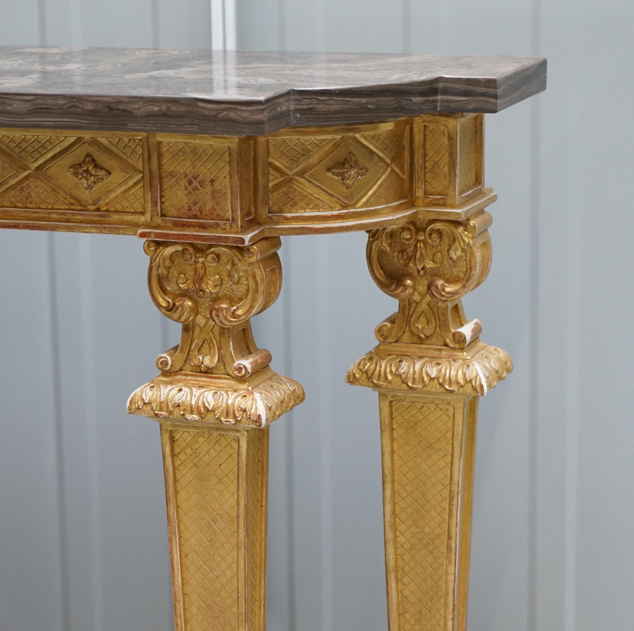 Giltwood Pier Mirror & Quad Pedestal Leg Marble Topped Table after Robert Adam 10