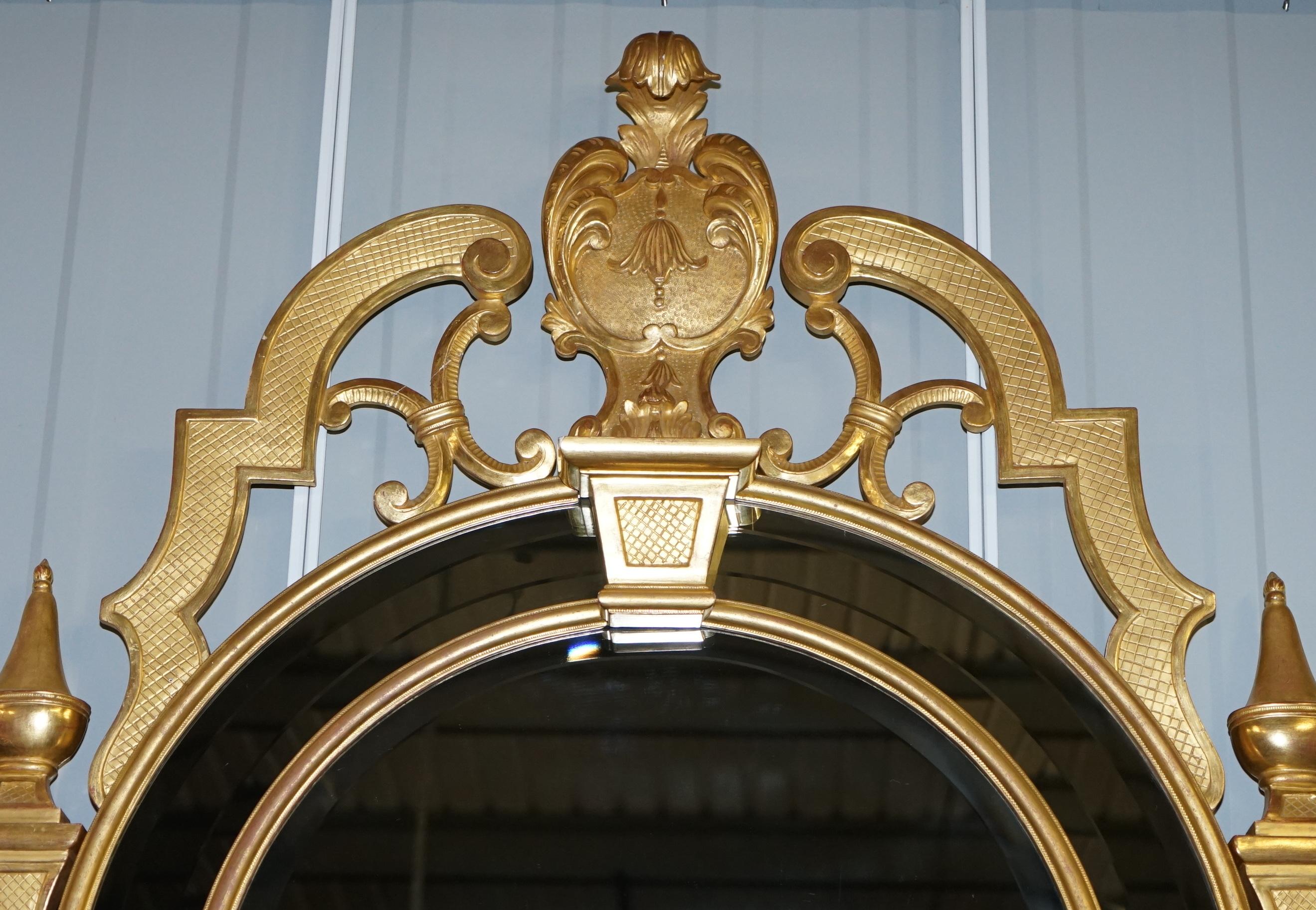 English Giltwood Pier Mirror & Quad Pedestal Leg Marble Topped Table after Robert Adam