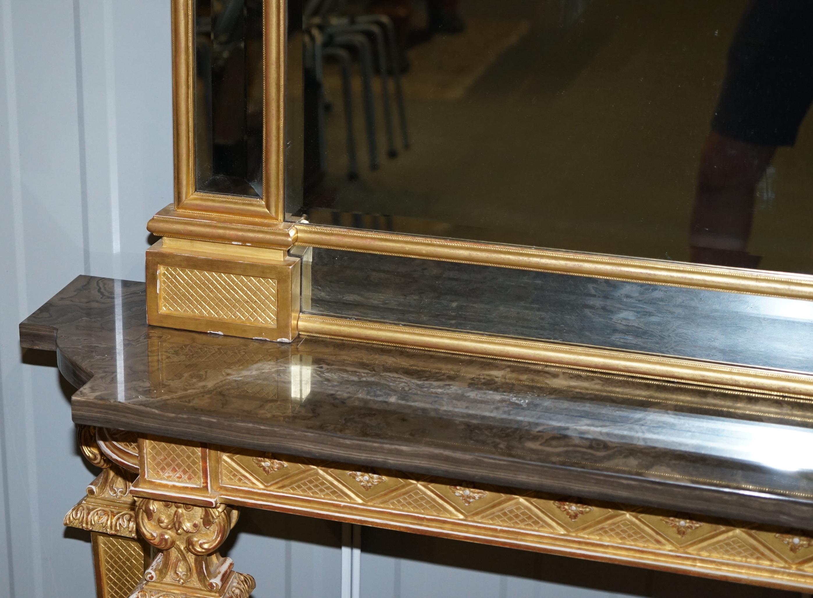 Giltwood Pier Mirror & Quad Pedestal Leg Marble Topped Table after Robert Adam 1