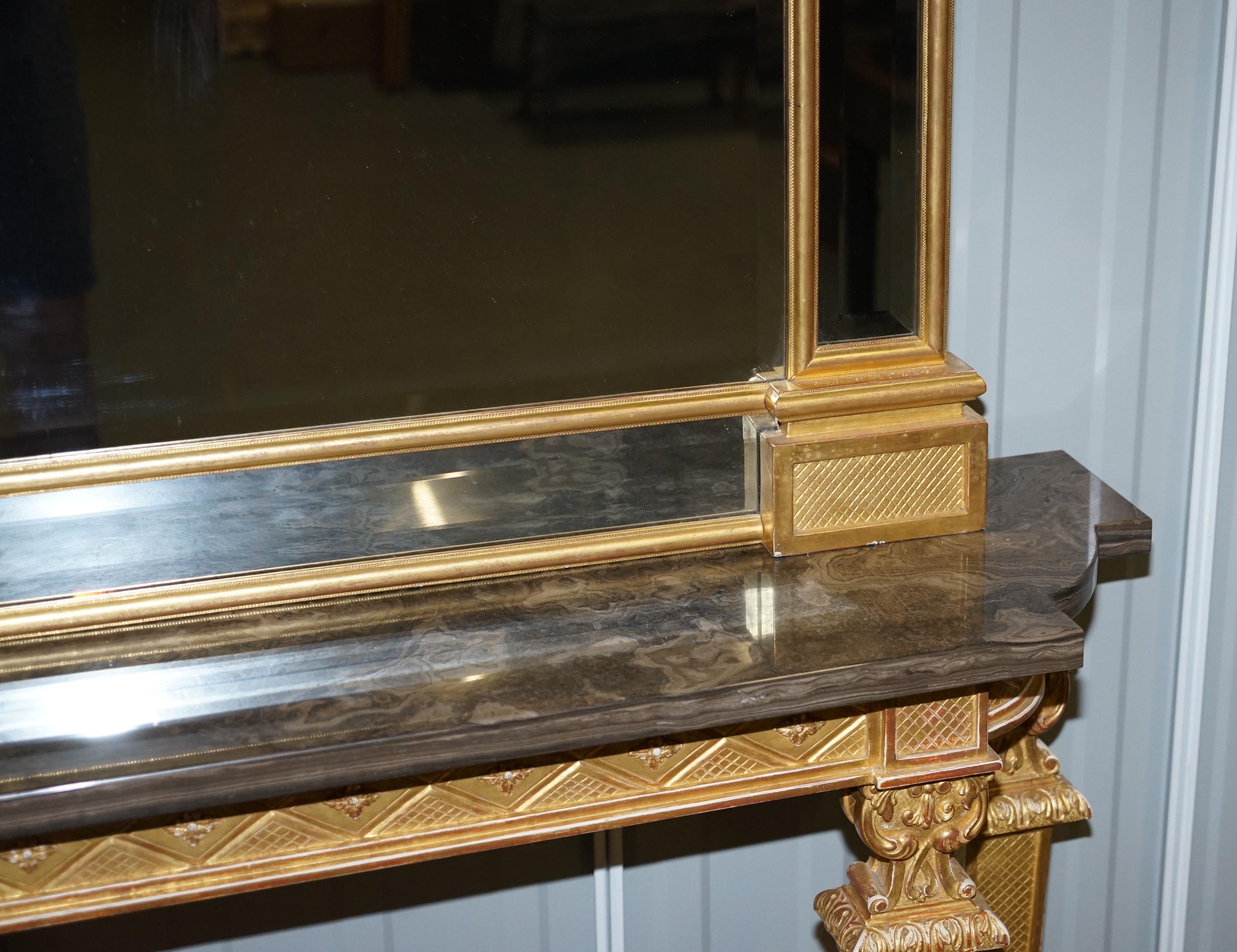 Giltwood Pier Mirror & Quad Pedestal Leg Marble Topped Table after Robert Adam 2