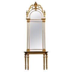 Giltwood Pier Mirror & Quad Pedestal Leg Marble Topped Table after Robert Adam